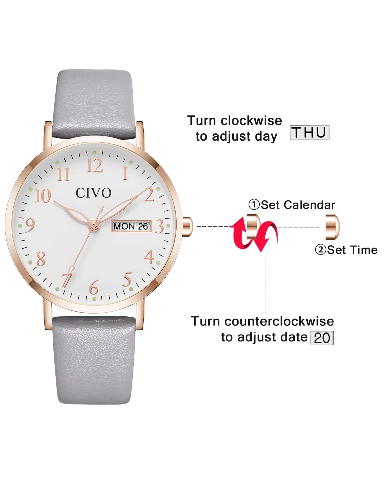CIVO Orologio Donna Analogico 35mm Quadrante Grande Numeri 2408C-3 - immagine 6