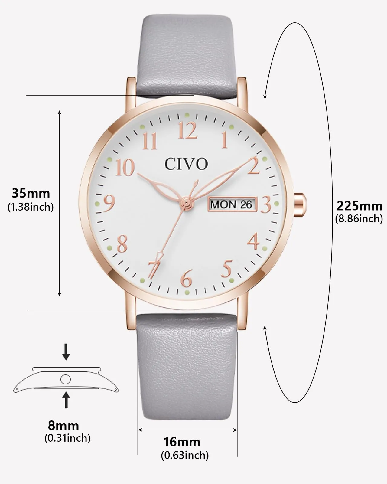 CIVO Orologio Donna Analogico 35mm Quadrante Grande Numeri 2408C-3 - immagine 8