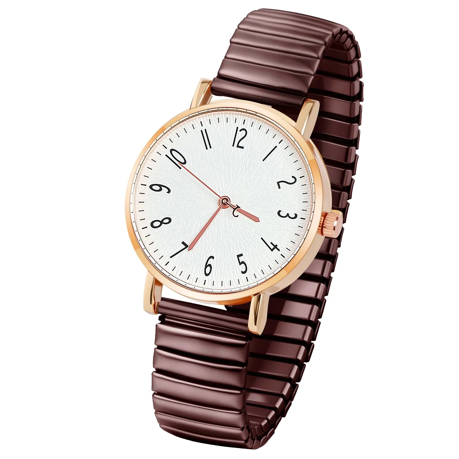 AOOSU Orologio Analogico da Donna con Cinturino in Metallo Elastico, Marrone - immagine 1