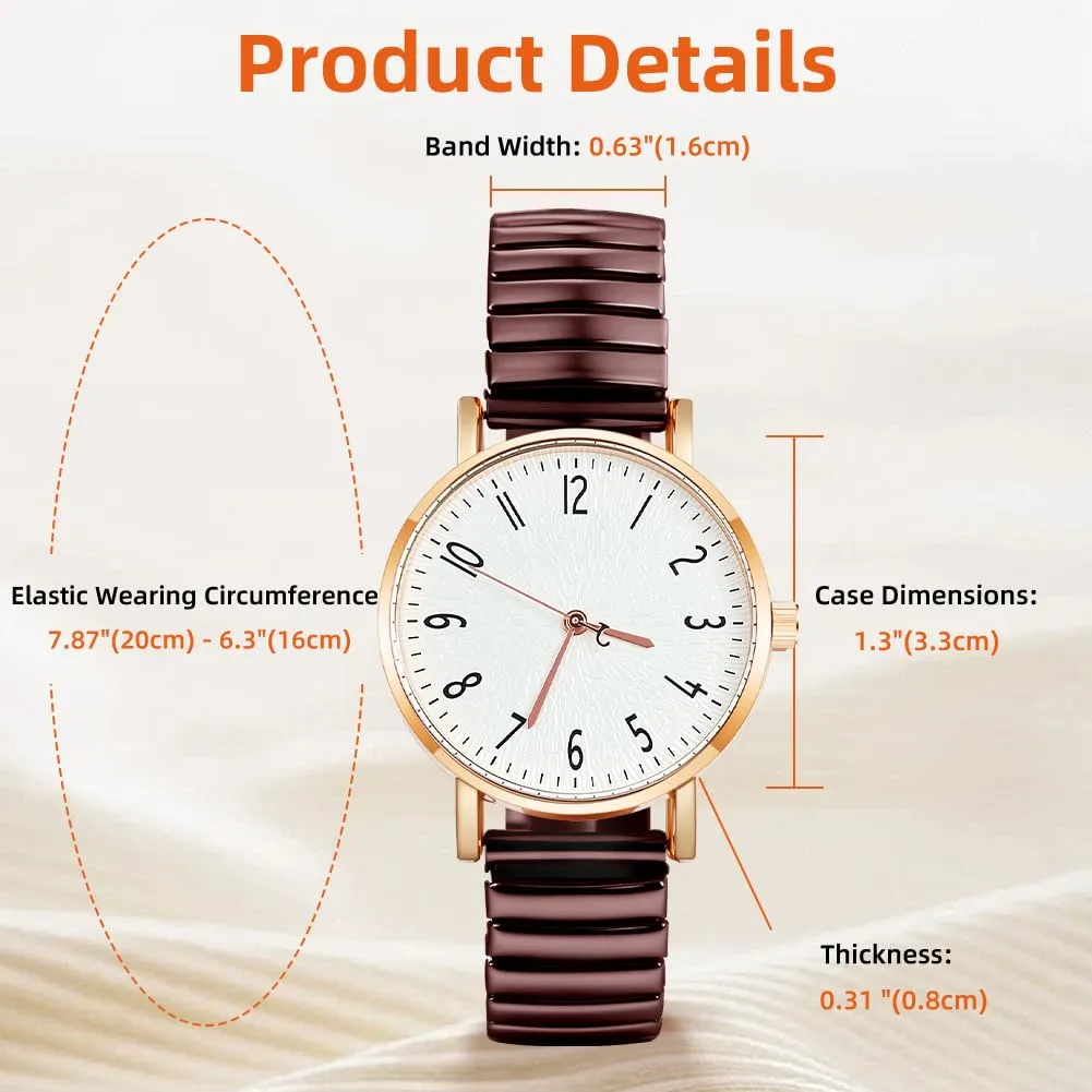 AOOSU Orologio Analogico da Donna con Cinturino in Metallo Elastico, Marrone - immagine 2