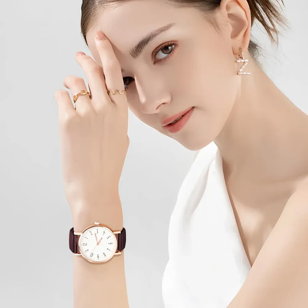 AOOSU Orologio Analogico da Donna con Cinturino in Metallo Elastico, Marrone - immagine 4