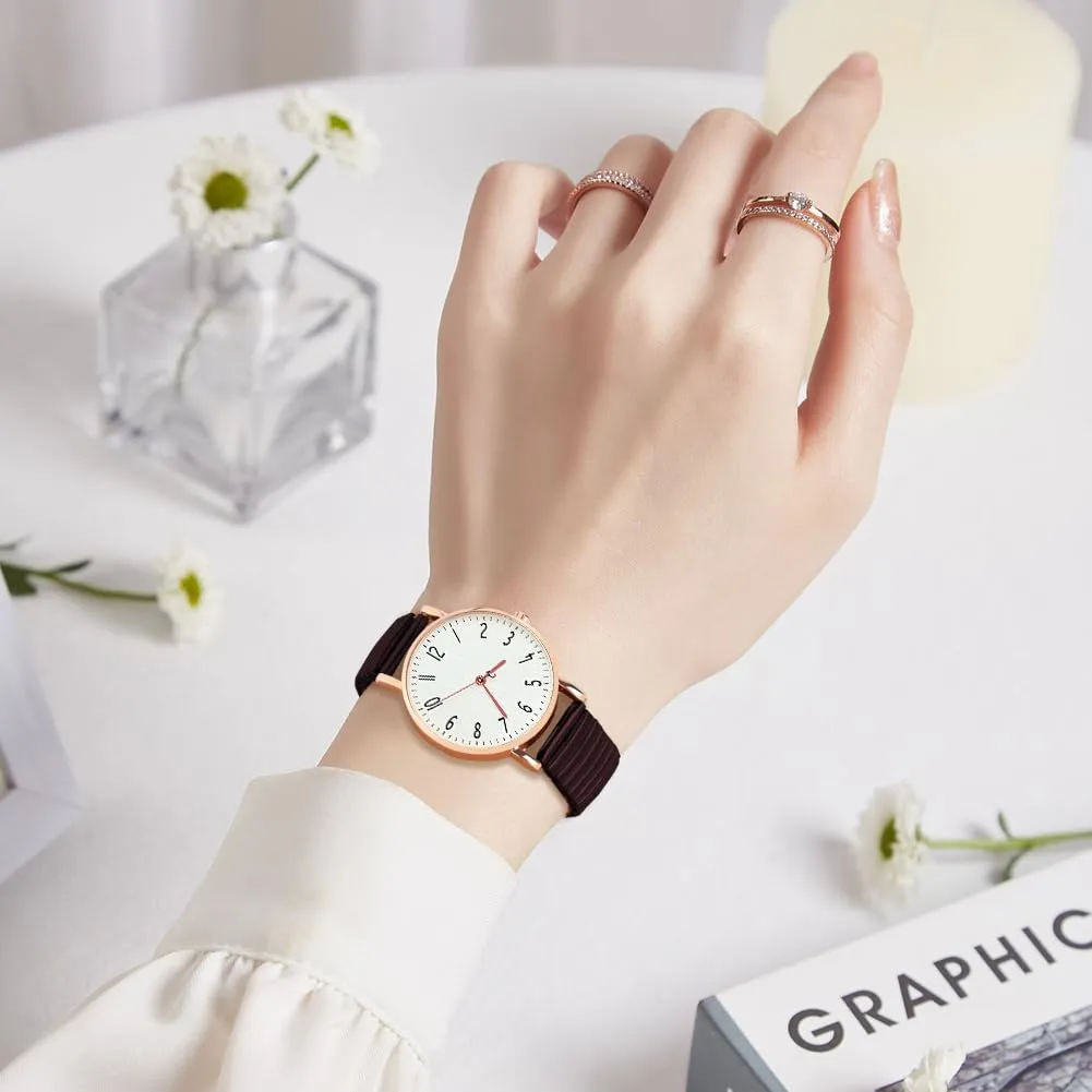 AOOSU Orologio Analogico da Donna con Cinturino in Metallo Elastico, Marrone - immagine 5