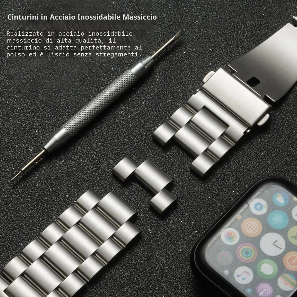 HEYOZURY Cinturino in Acciaio Inossidabile con Chiusura a Sgancio Rapido 18mm Nero - immagine 2