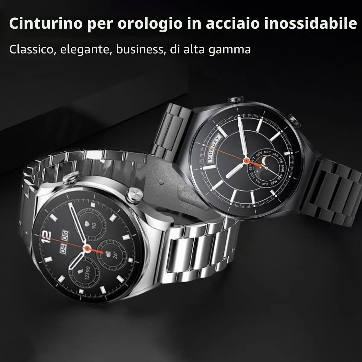 HEYOZURY Cinturino in Acciaio Inossidabile con Chiusura a Sgancio Rapido 18mm Nero - immagine 4