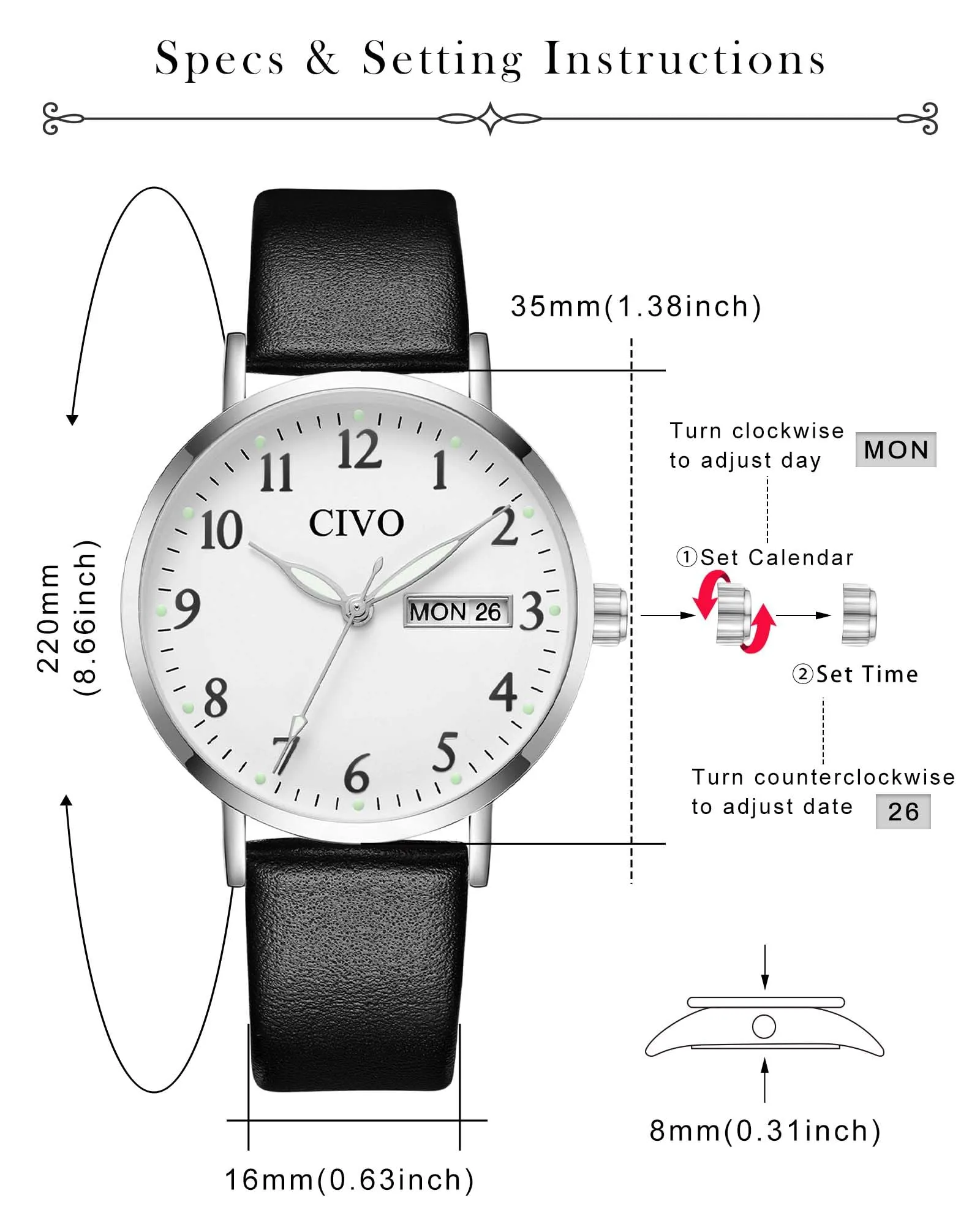 CIVO Orologio Donna Analogico Quadrante 35mm Numeri Grandi 2408s - immagine 4