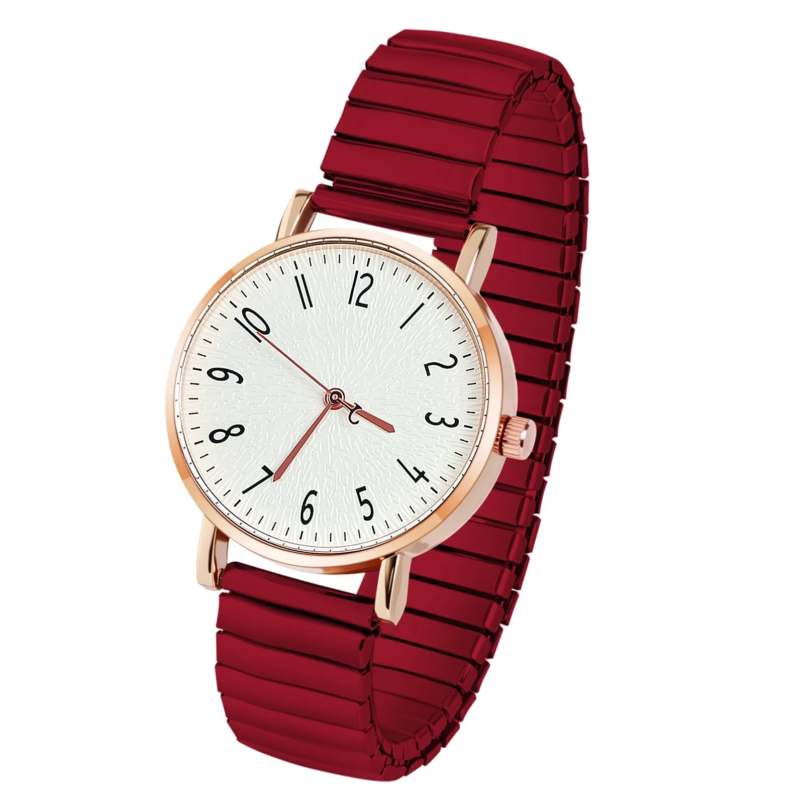 AOOSU Orologio Analogico da Donna con Cinturino in Metallo Elastico (Rosso) - immagine 1