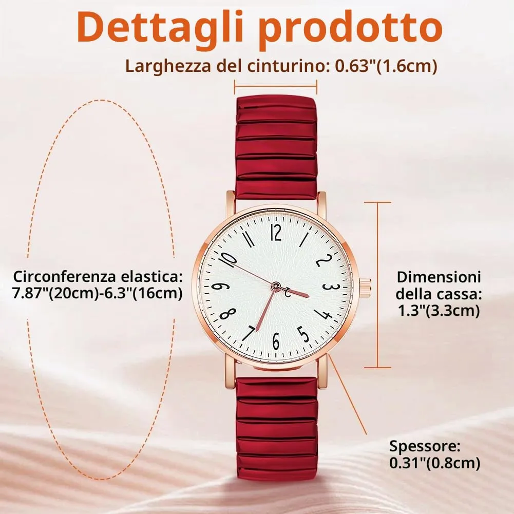 AOOSU Orologio Analogico da Donna con Cinturino in Metallo Elastico (Rosso) - immagine 2