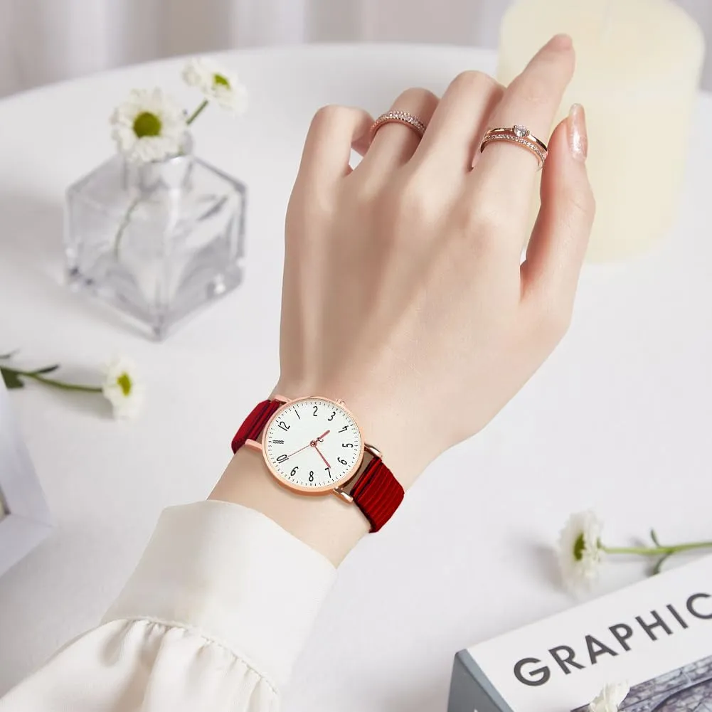 AOOSU Orologio Analogico da Donna con Cinturino in Metallo Elastico (Rosso) - immagine 5