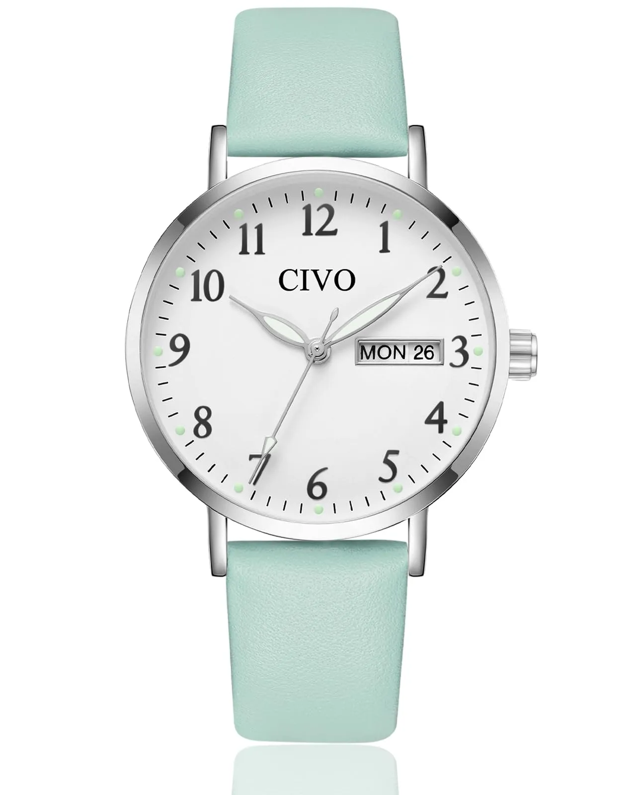 CIVO Orologio Donna Analogico 35mm Quadrante Grande Numeri Verde Argento - immagine 1