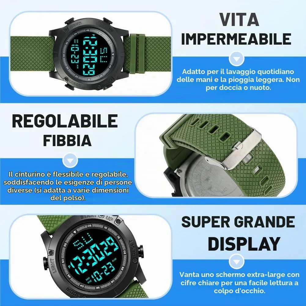 OFFCUP Orologio Digitale da Uomo, Cronografo Sportivo Casual - immagine 3