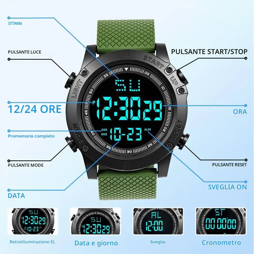 OFFCUP Orologio Digitale da Uomo, Cronografo Sportivo Casual - immagine 4