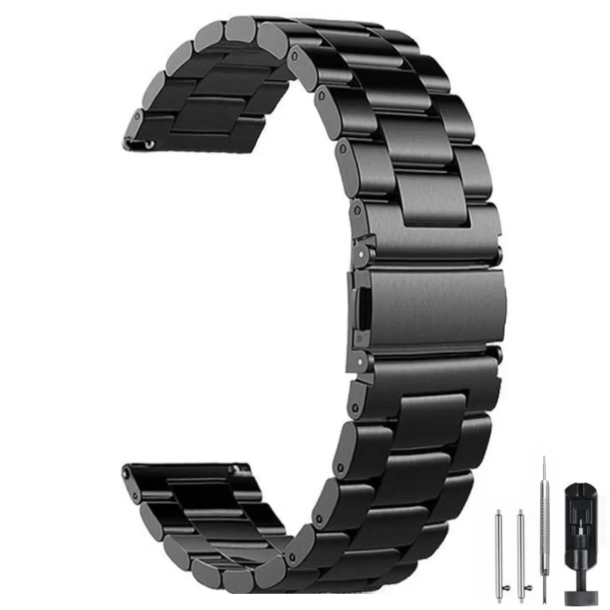 HEYOZURY Cinturino in Acciaio Inossidabile Spazzolato con Chiusura a Sgancio Rapido, 20mm, Nero - immagine 1