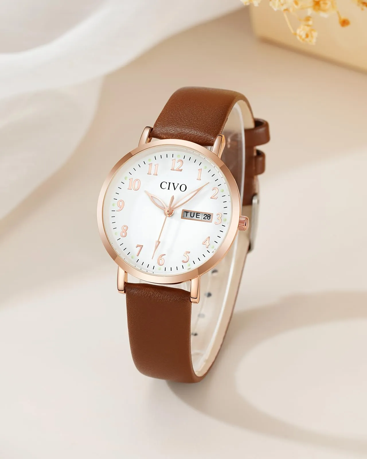 CIVO Orologio Donna Analogico 35mm Quadrante Grande Numeri 2408r Marrone - immagine 2