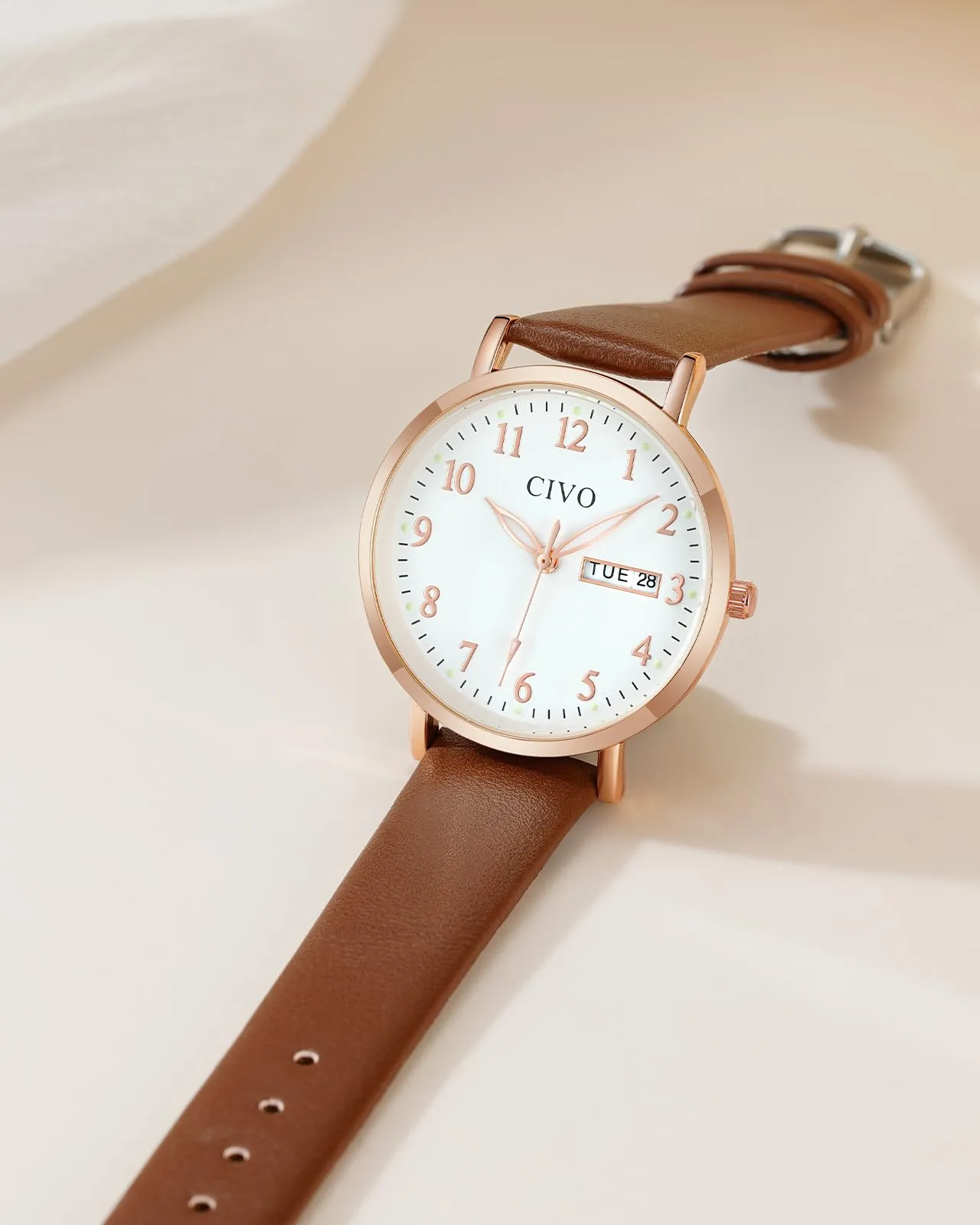 CIVO Orologio Donna Analogico 35mm Quadrante Grande Numeri 2408r Marrone - immagine 3