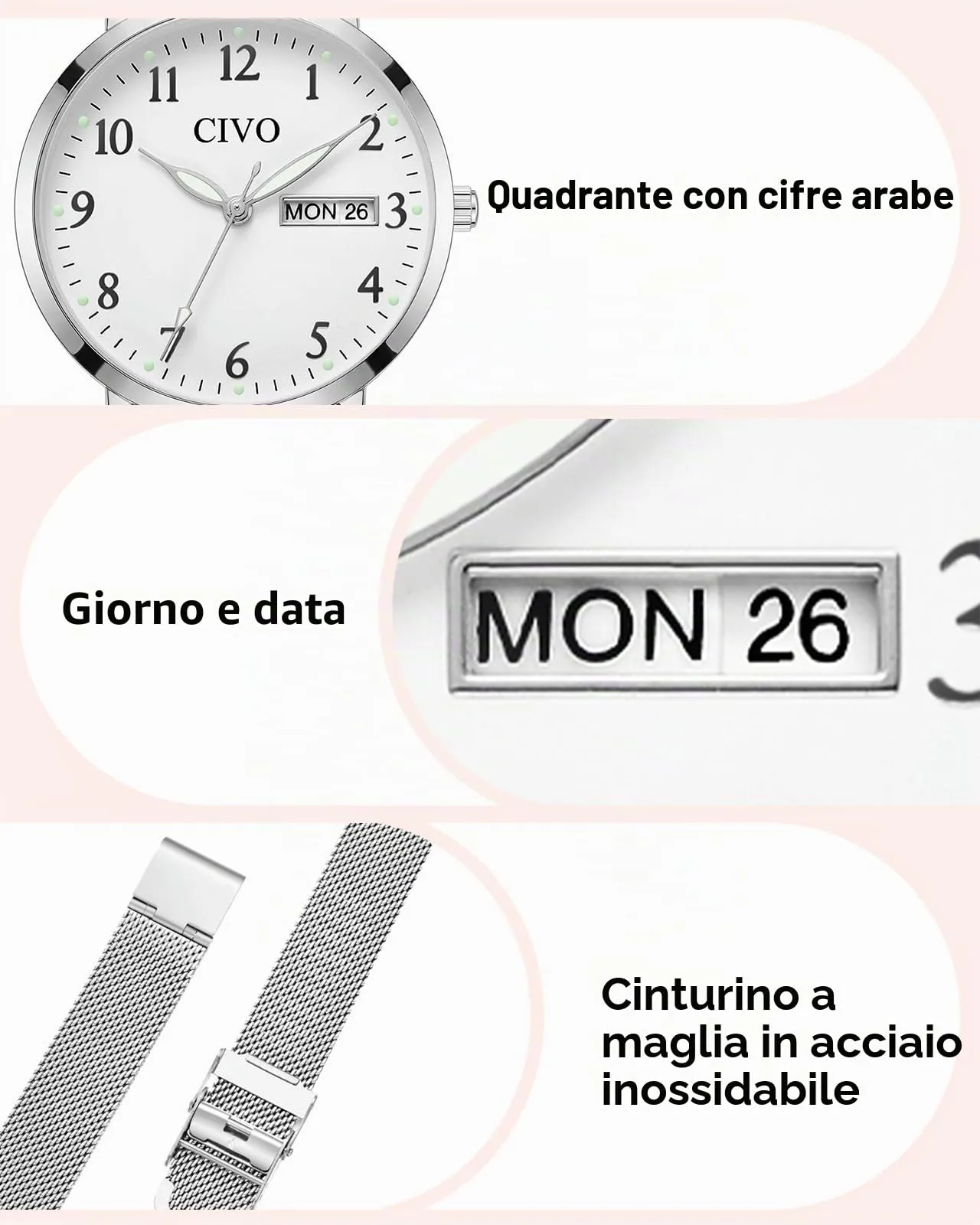 CIVO Orologio Donna Analogico Quadrante 35mm 2408m-silver - immagine 6