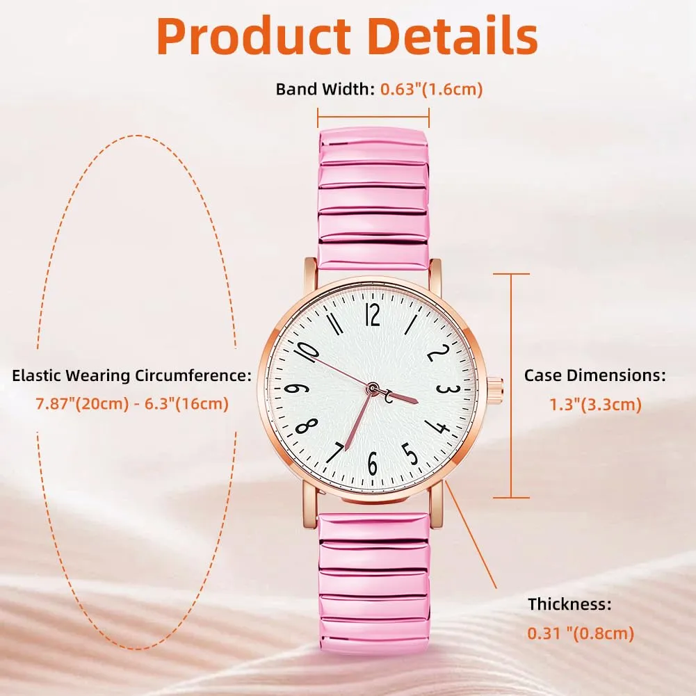 AOOSU Orologio Analogico da Donna con Cinturino in Metallo Elastico, Rosa - immagine 2
