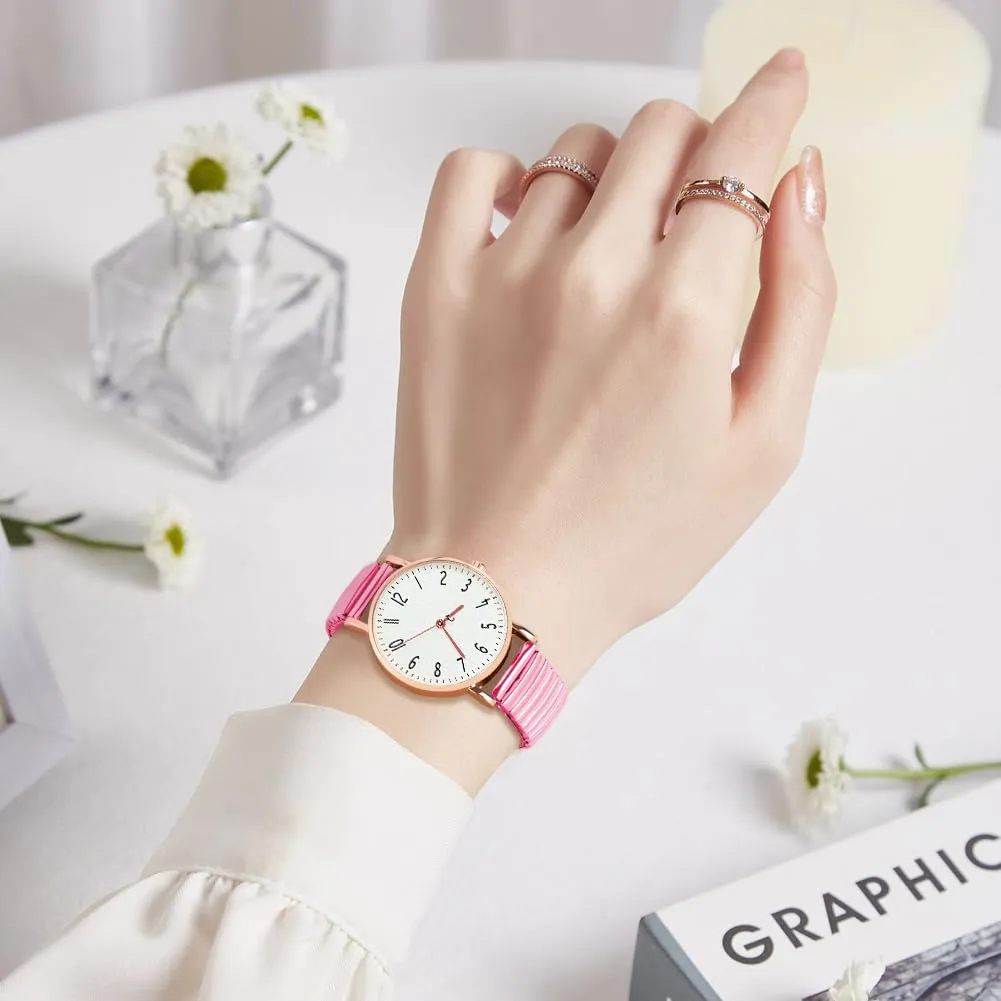 AOOSU Orologio Analogico da Donna con Cinturino in Metallo Elastico, Rosa - immagine 5