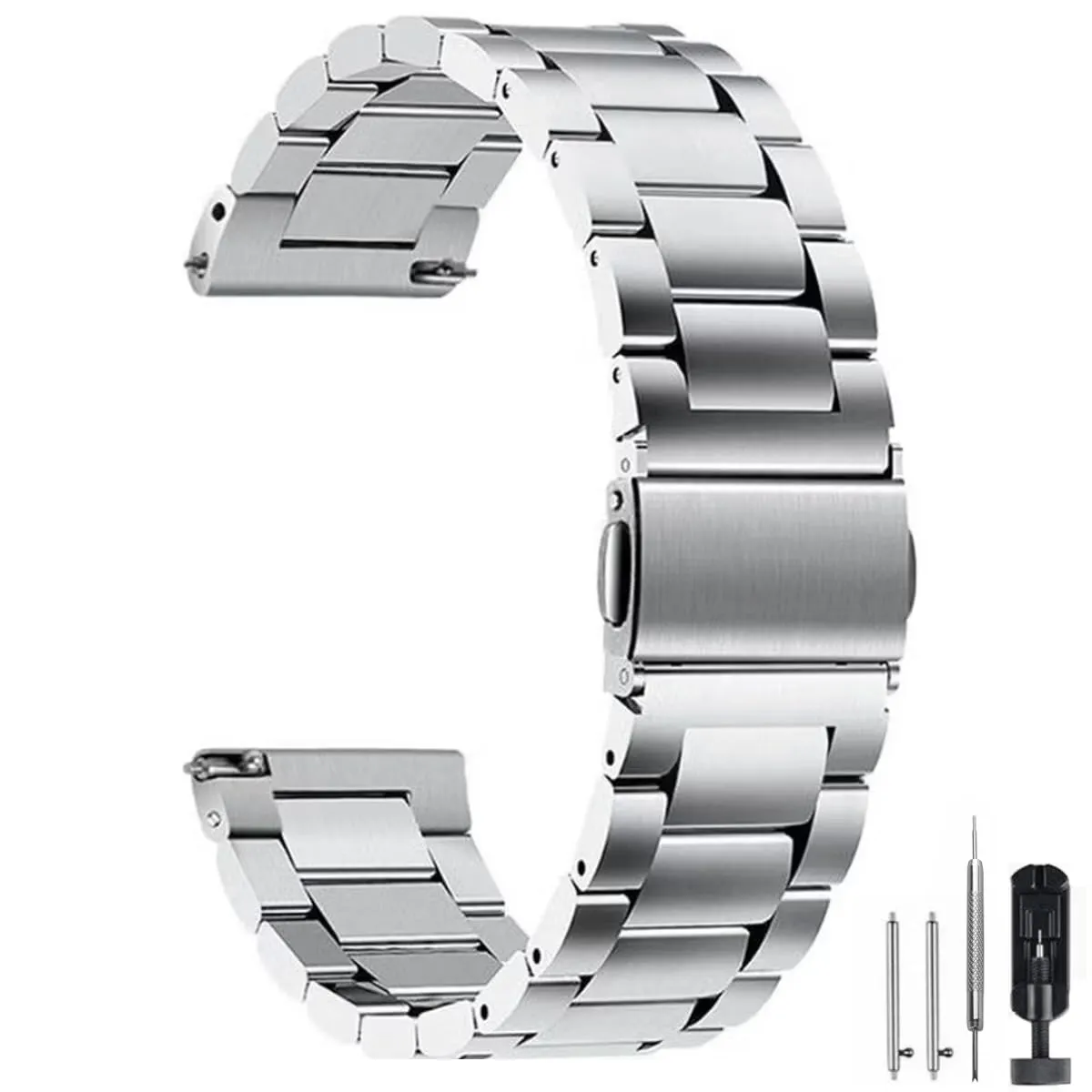 HEYOZURY Cinturino in Acciaio Inossidabile 24mm Argento con Chiusura a Sgancio Rapido - immagine 1