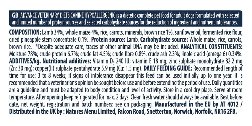 Affinity Advance Veterinary Diets Hypoallergenic Dog Wet Food with Lamb, 6 x 400g - immagine 6