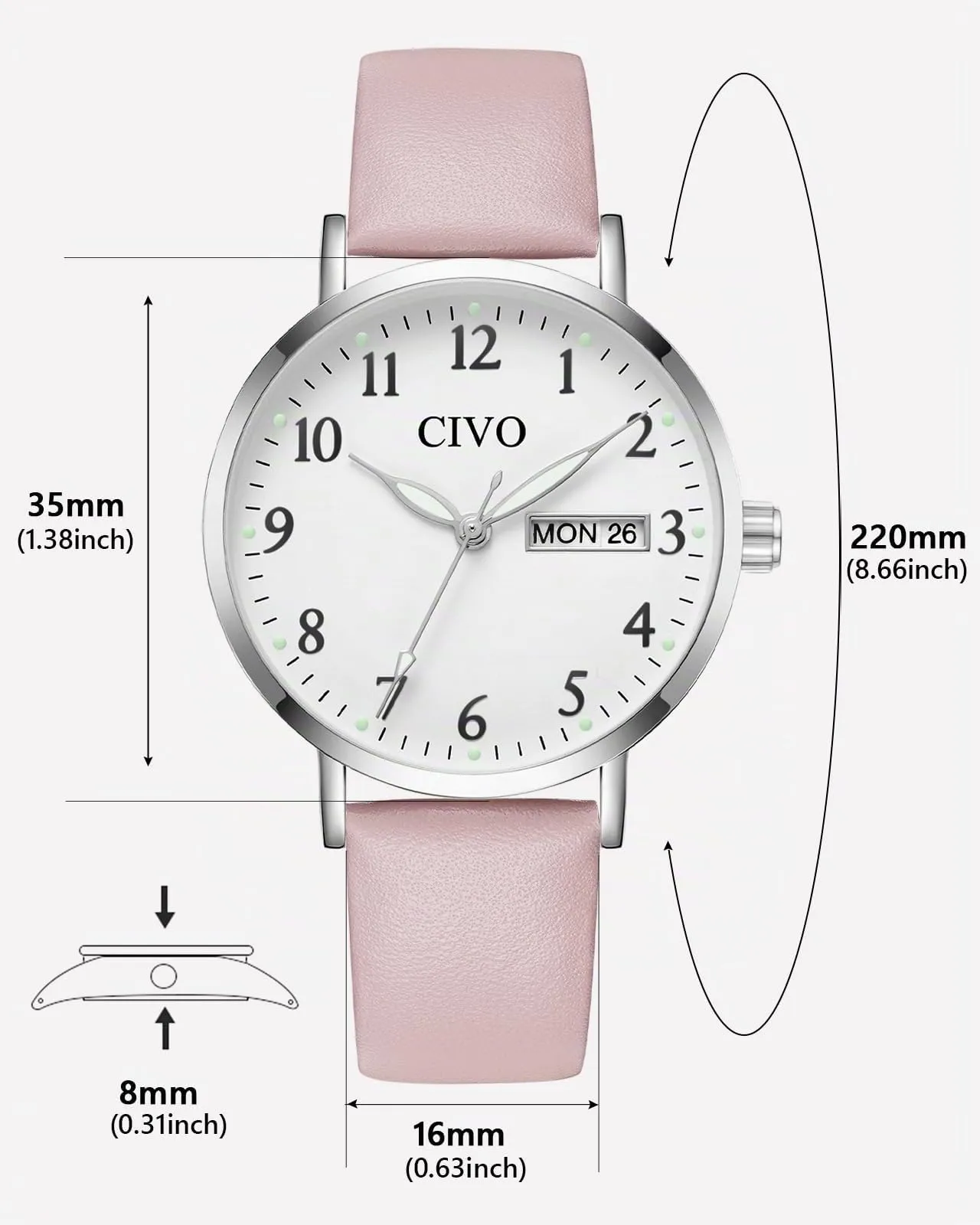 CIVO Orologio Donna Analogico Quadrante 35mm Numeri Grandi 2408s - immagine 8