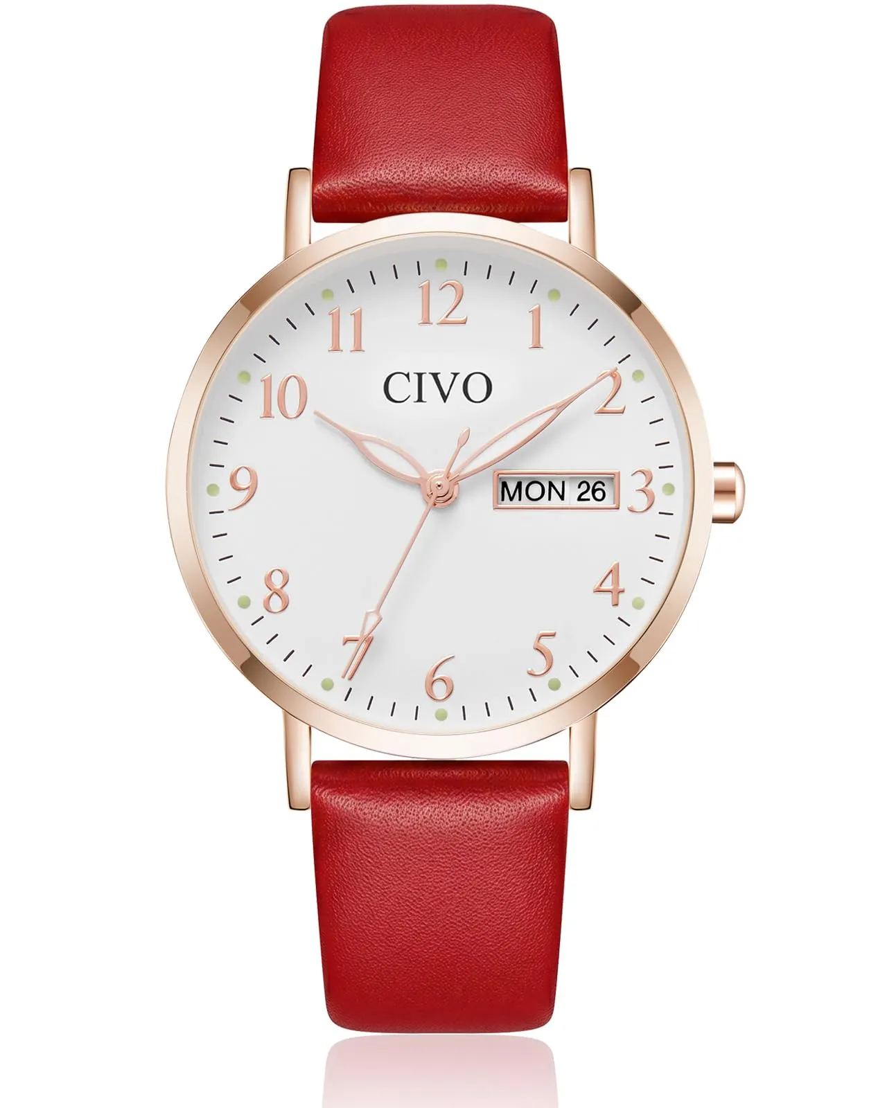 CIVO Orologio Donna Analogico 35mm Quadrante Grande Numeri Rosso 2408C - immagine 1