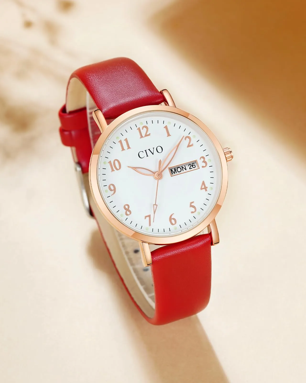 CIVO Orologio Donna Analogico 35mm Quadrante Grande Numeri Rosso 2408C - immagine 7