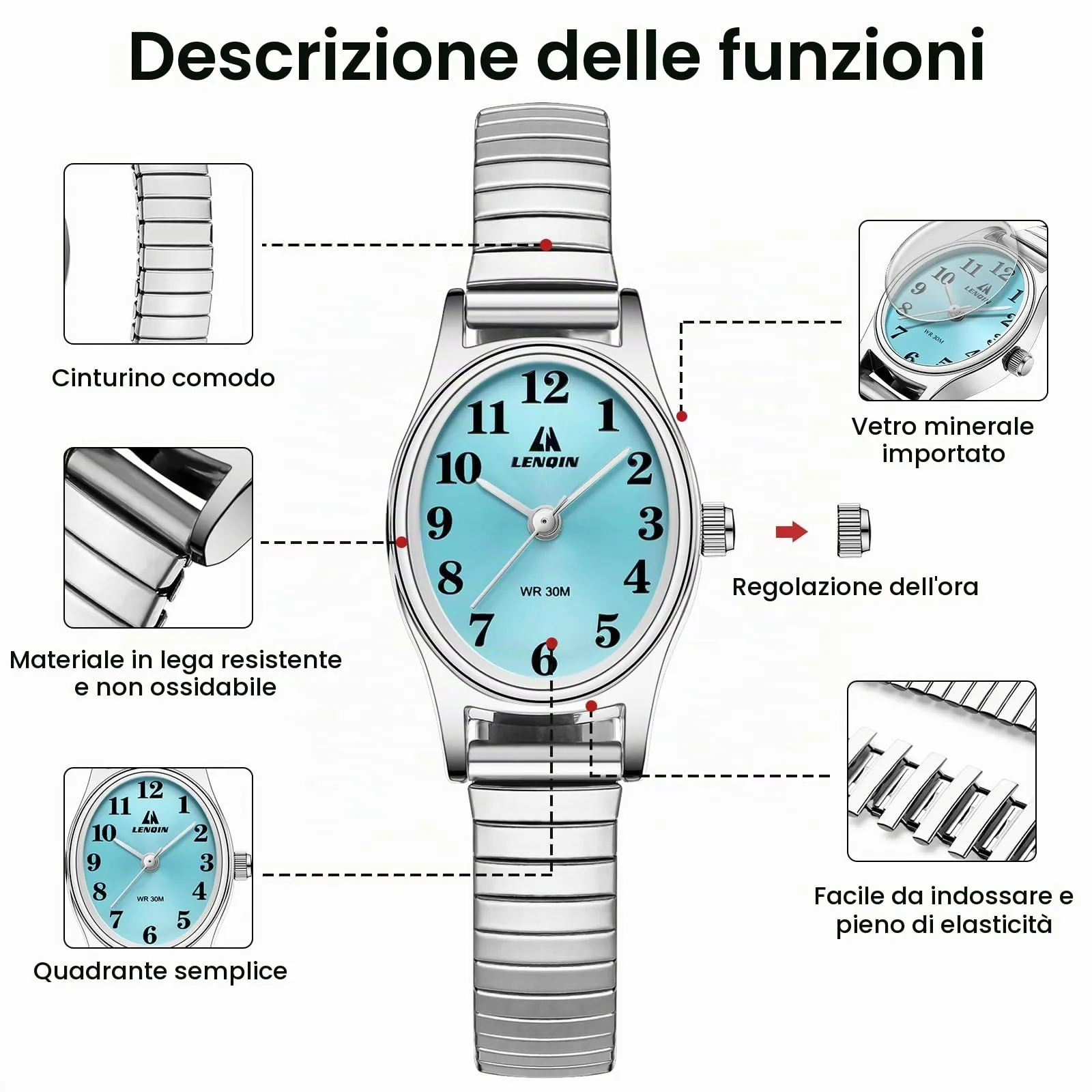 LN LENQIN Orologio Donna in Acciaio Inossidabile Analogico al Quarzo L0161 - immagine 6
