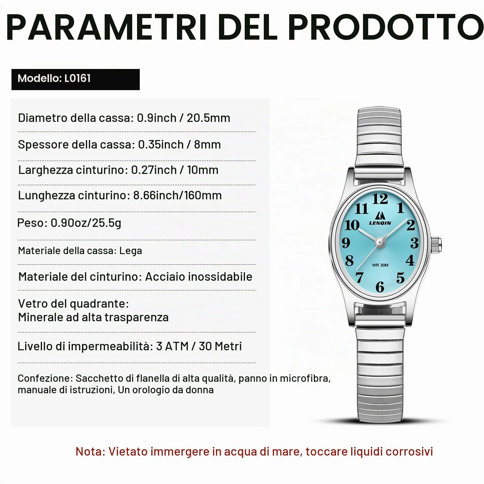 LN LENQIN Orologio Donna in Acciaio Inossidabile Analogico al Quarzo L0161 - immagine 7