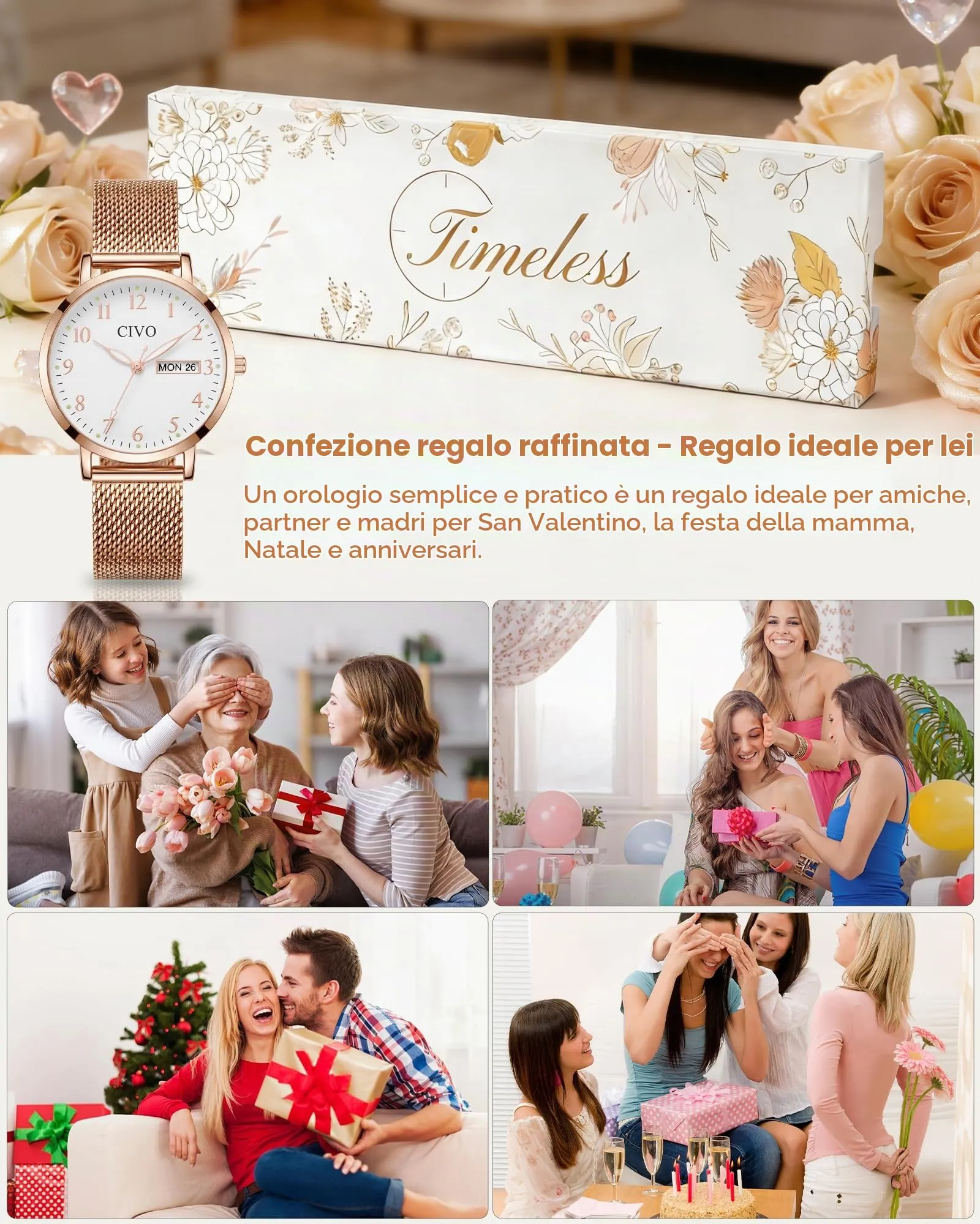 CIVO Orologio Donna Analogico Quadrante 35mm 2408M Rosegold - immagine 4