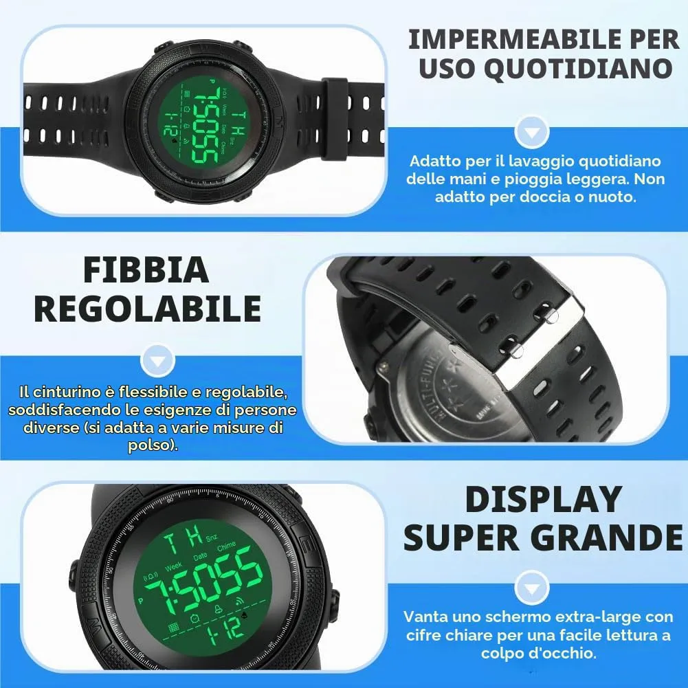 OFFCUP Orologio Digitale da Uomo Cronografo Casual Sportivo - immagine 3