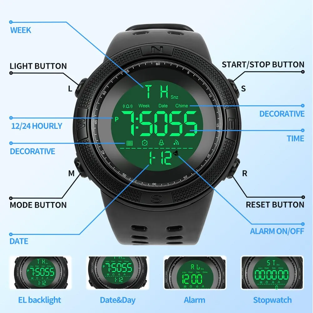 OFFCUP Orologio Digitale da Uomo Cronografo Casual Sportivo - immagine 4