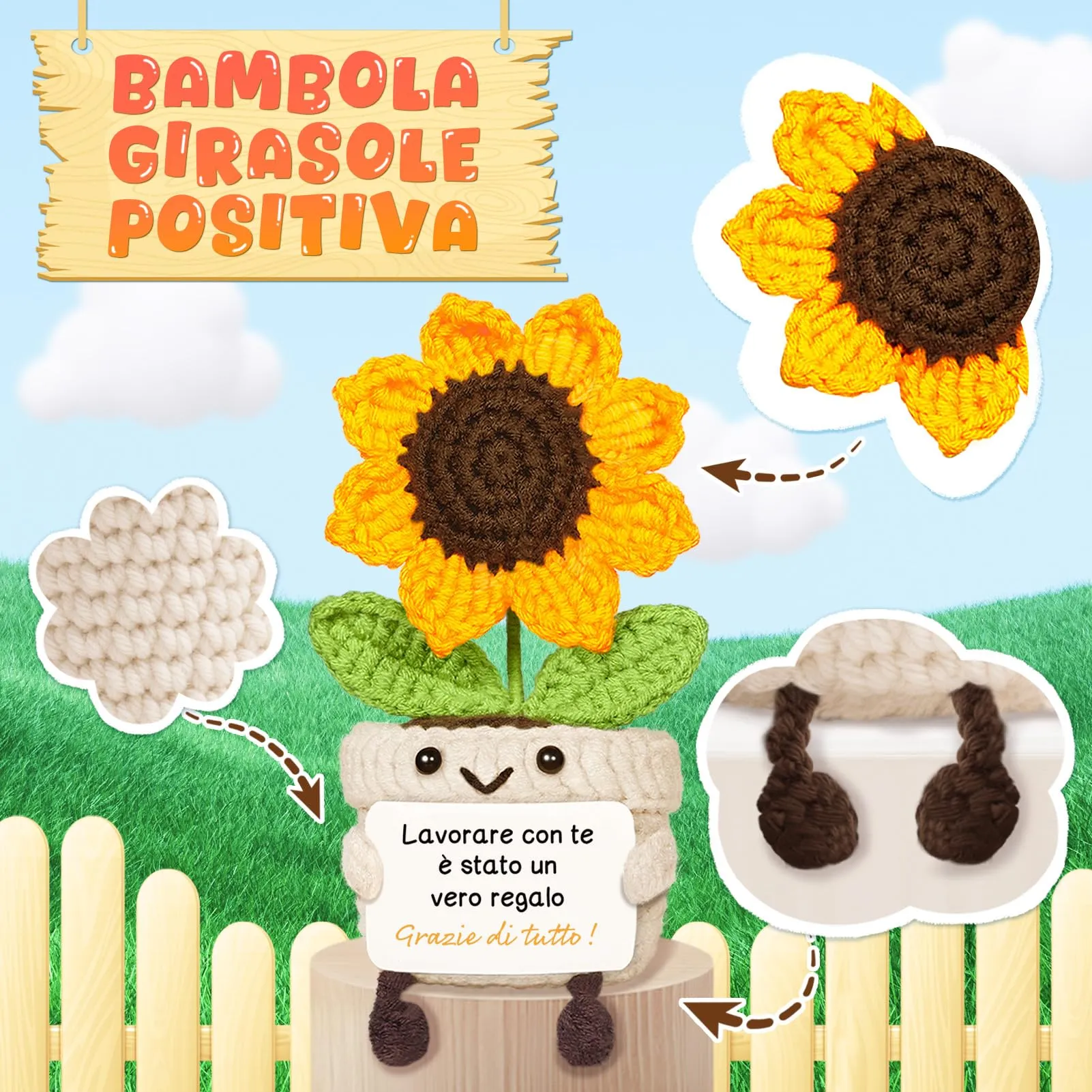Giftasy Girasole Amigurumi Decorativo Fatto a Mano - immagine 4