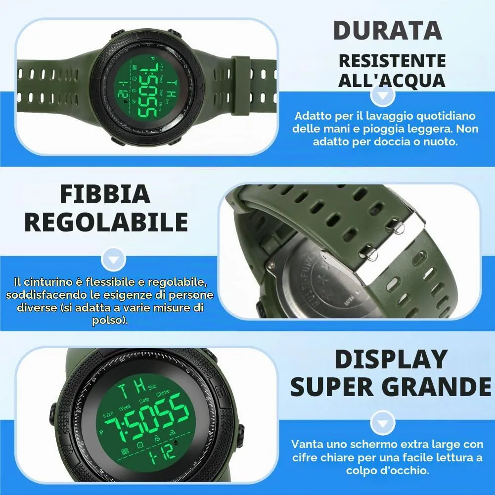 OFFCUP Orologio Digitale da Uomo, Cronografo Sportivo Casual - immagine 3