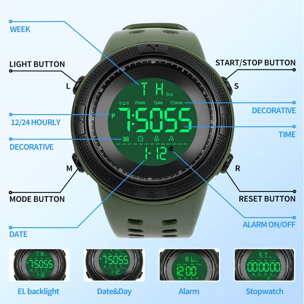 OFFCUP Orologio Digitale da Uomo, Cronografo Sportivo Casual - immagine 4