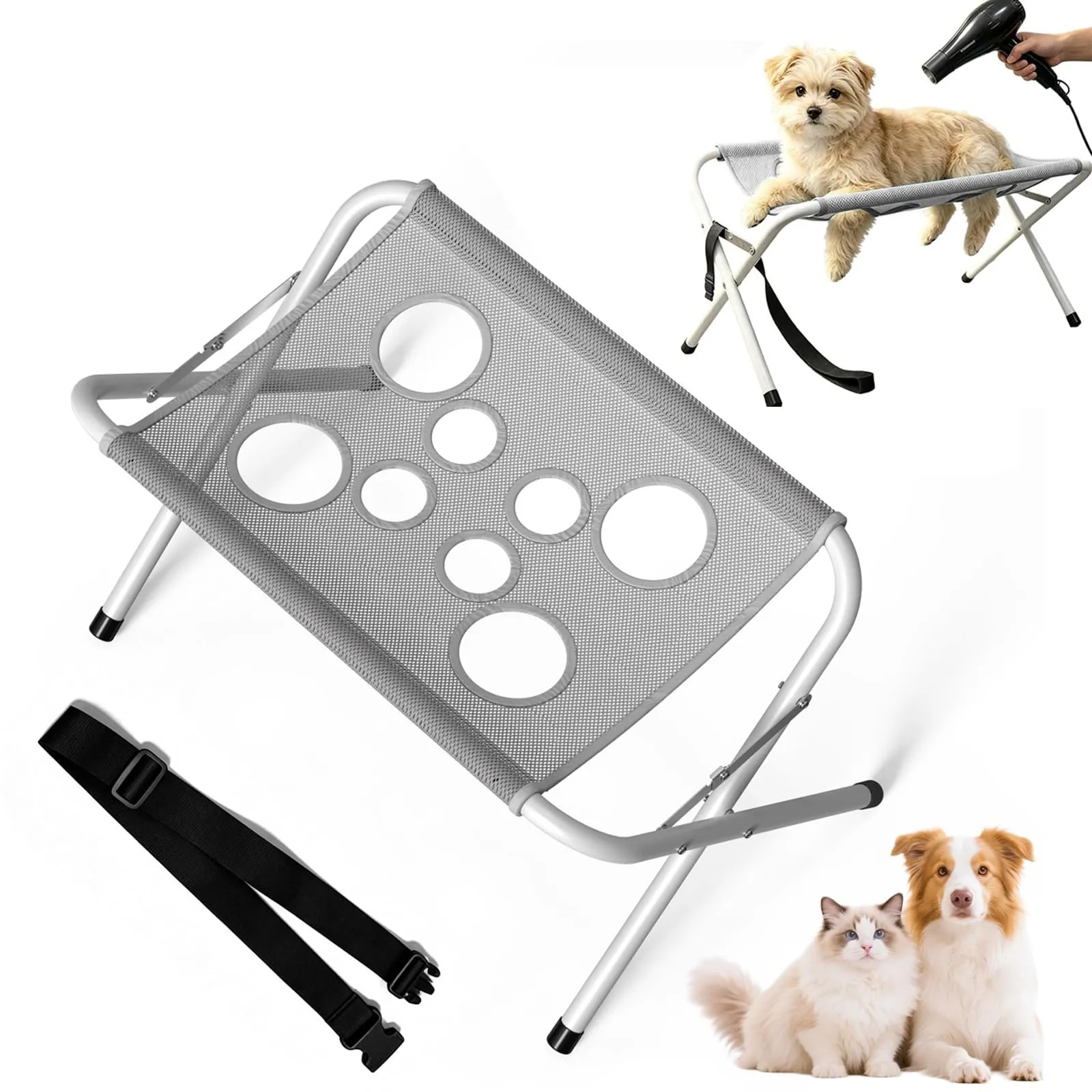 DONGSZQ Tavolo da Toelettatura per Animali Domestici con Amaca e Supporto Pieghevole (Grigio) - immagine 1