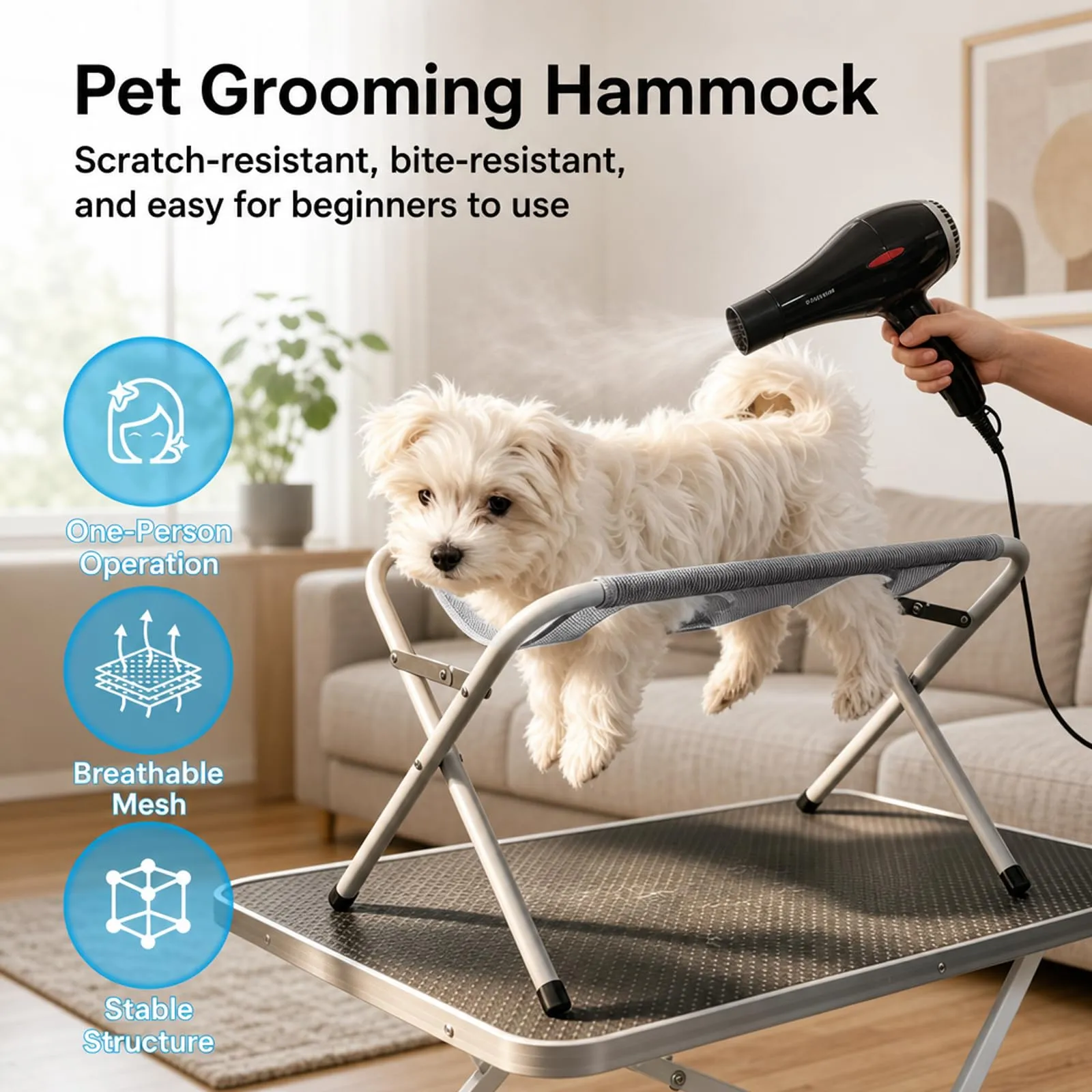 DONGSZQ Tavolo da Toelettatura per Animali Domestici con Amaca e Supporto Pieghevole (Grigio) - immagine 3