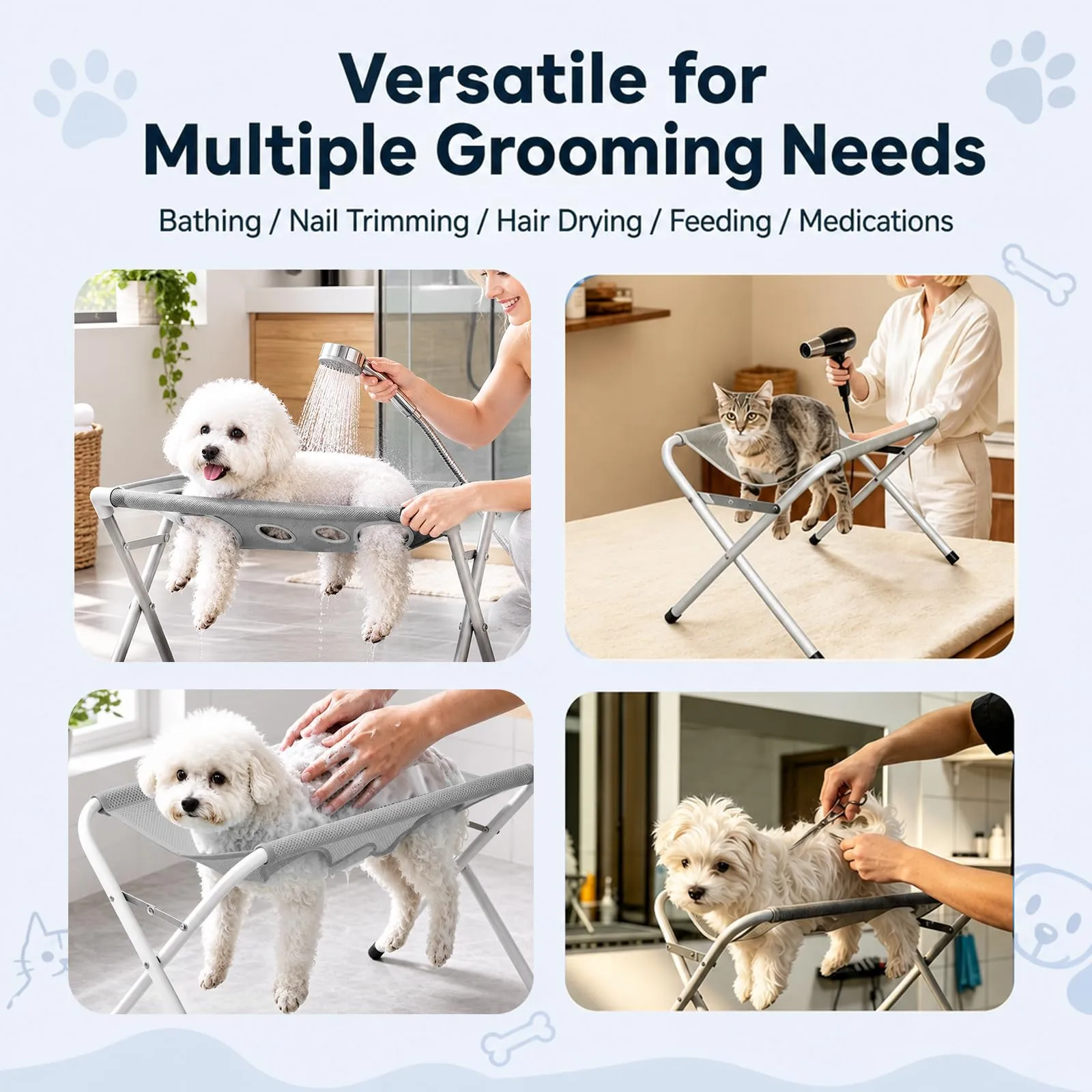 DONGSZQ Tavolo da Toelettatura per Animali Domestici con Amaca e Supporto Pieghevole (Grigio) - immagine 7