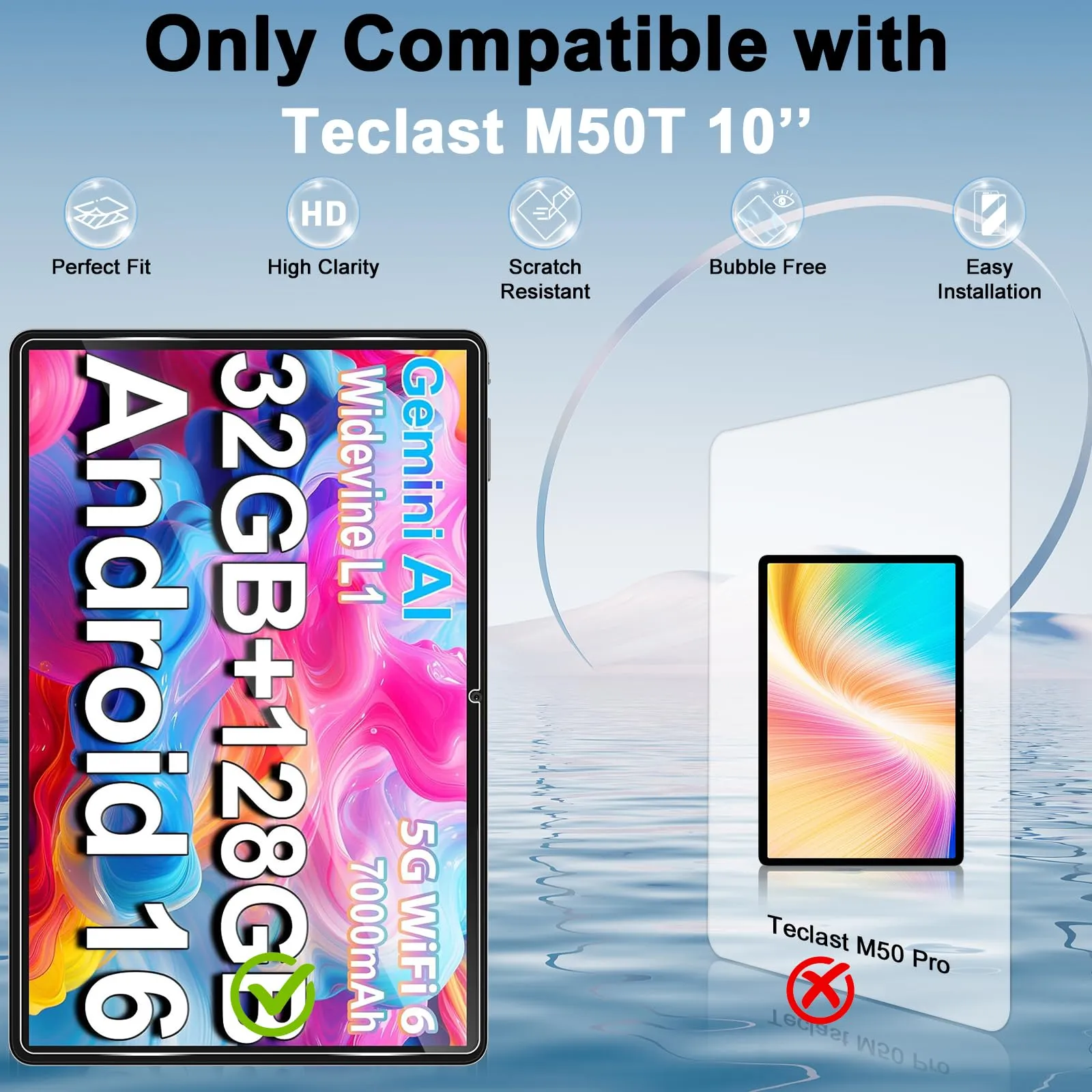 ELYCO Pellicola Protettiva in Vetro Temperato per TECLAST M50T 10.1 Pollici, 2 Pezzi - immagine 2