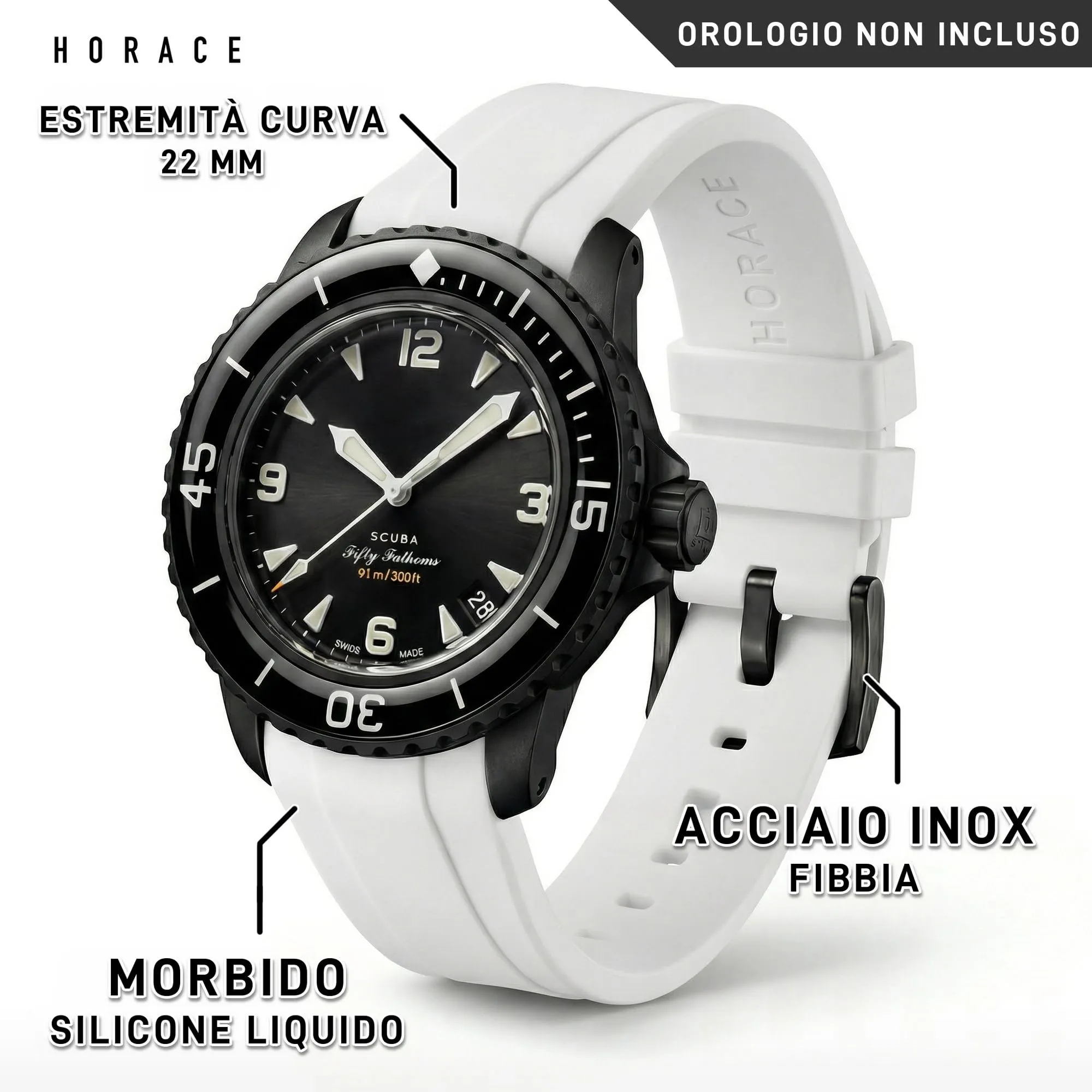HORACE Cinturino in Silicone Liquido 22 mm per Blancpain x Swatch Scuba Fifty Fathoms - Bianco - immagine 2