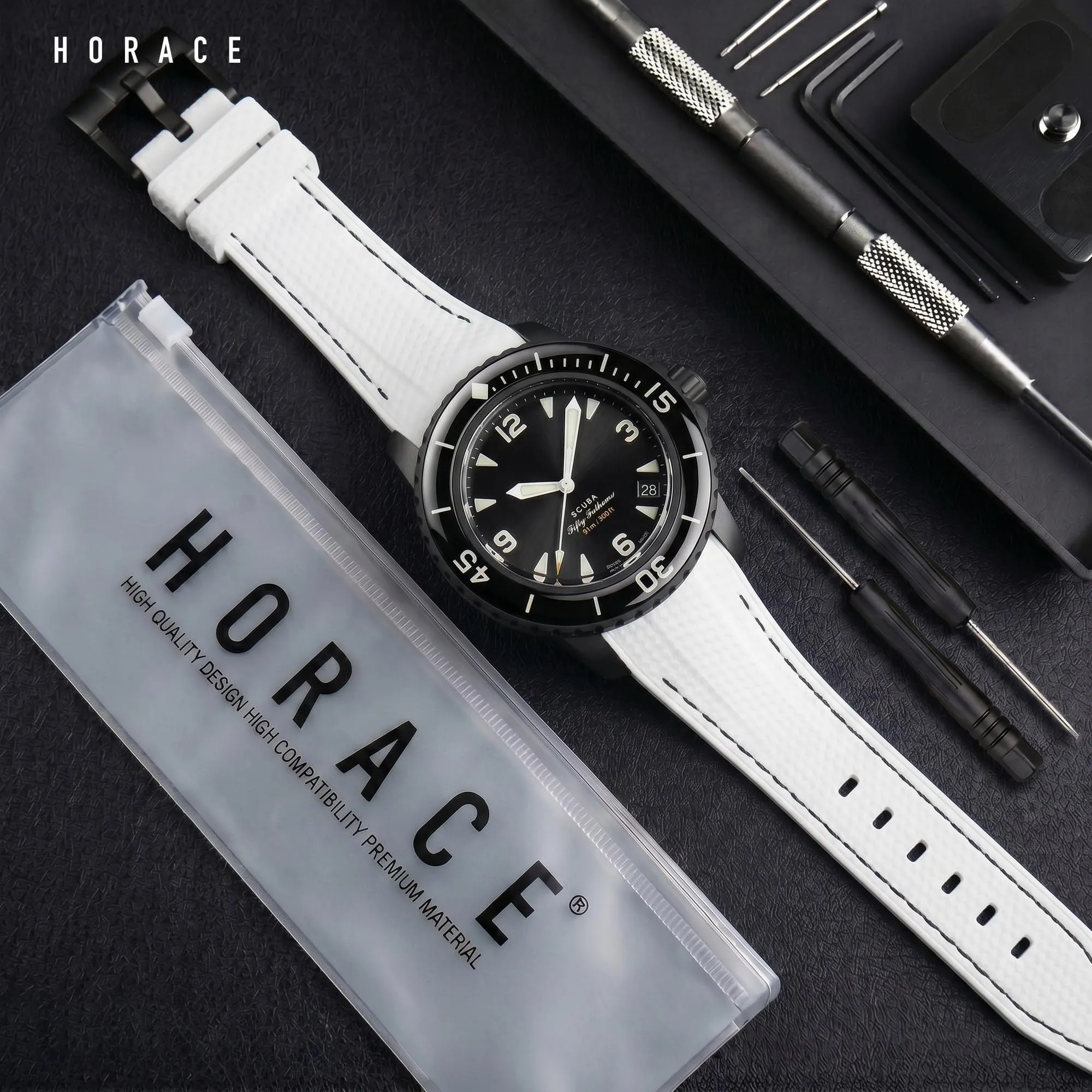 HORACE Cinturino in Silicone Liquido 22 mm per Blancpain x Swatch Scuba Fifty Fathoms (Bianco - Cucitura Nera) - immagine 3