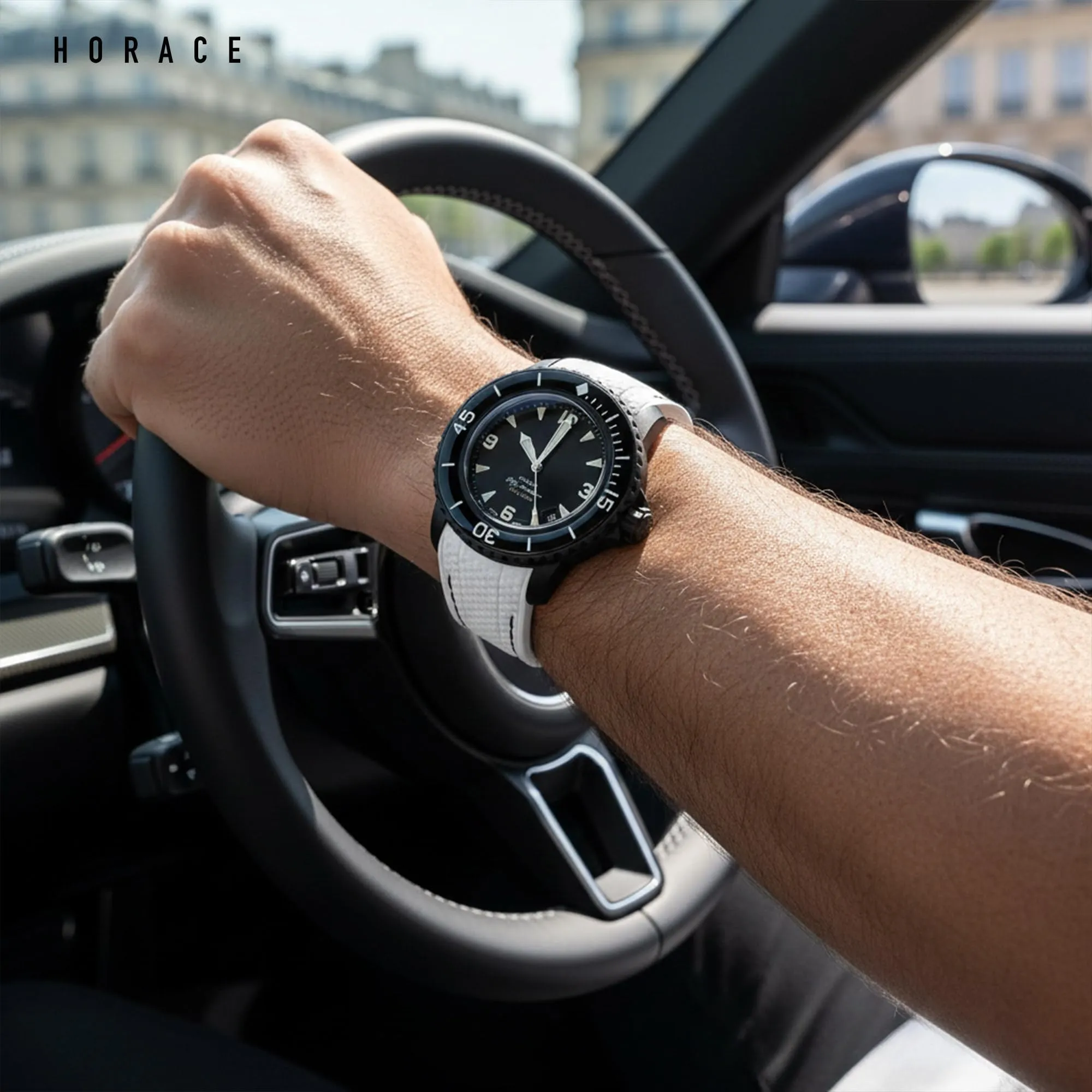 HORACE Cinturino in Silicone Liquido 22 mm per Blancpain x Swatch Scuba Fifty Fathoms (Bianco - Cucitura Nera) - immagine 4