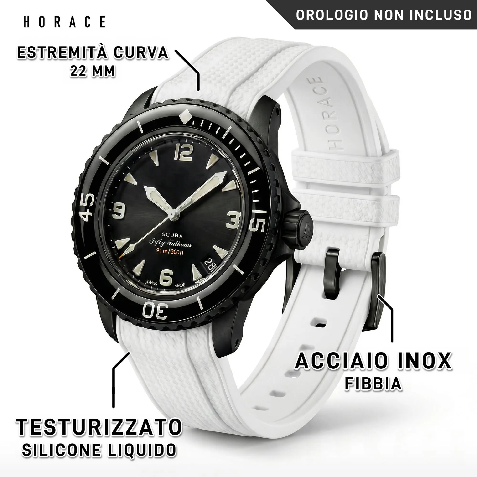 HORACE Cinturino in Silicone Liquido 22 mm per Blancpain x Swatch Scuba Fifty Fathoms, Bianco testurato - immagine 2
