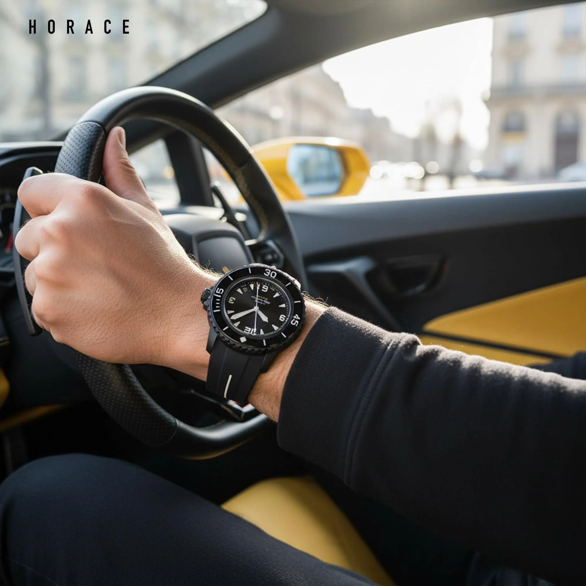HORACE Cinturino in Silicone Liquido 22 mm per Blancpain x Swatch Scuba Fifty Fathoms (Nero - Linea Bianca) - immagine 4