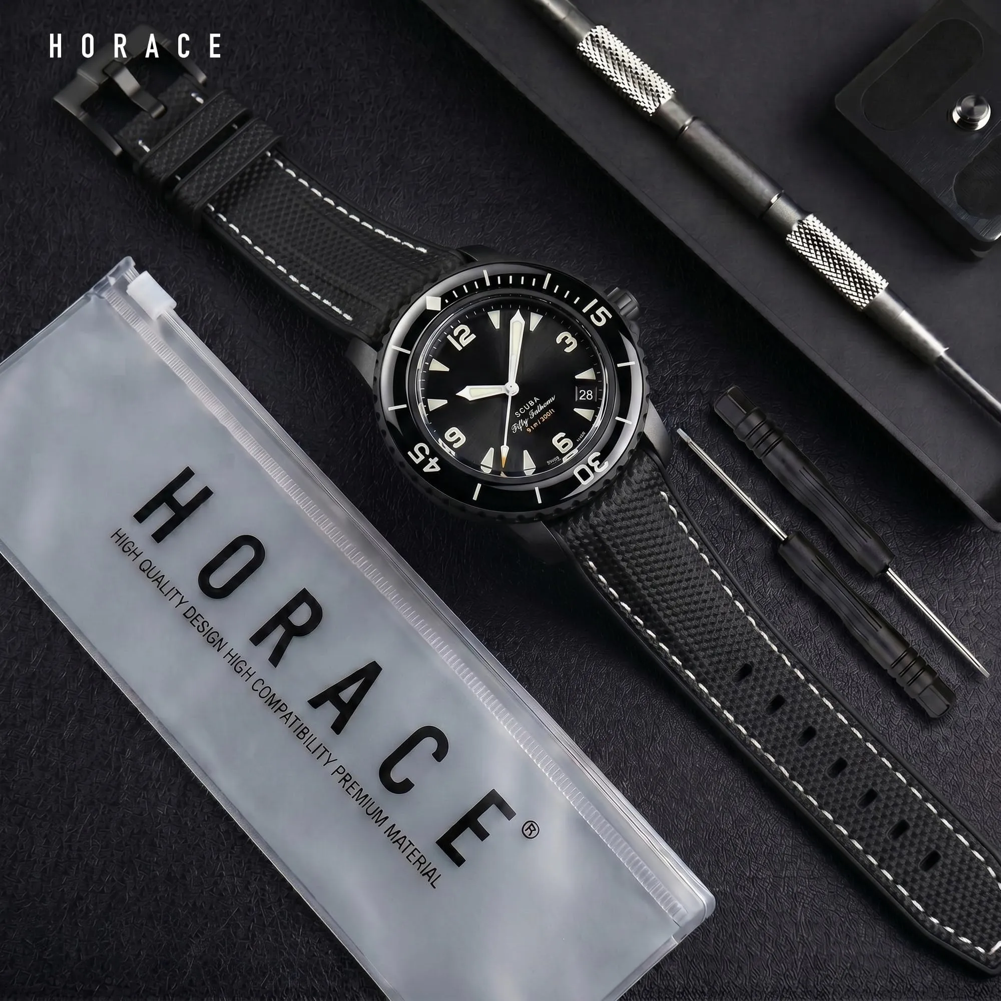 HORACE Cinturino in Silicone Liquido 22mm per Blancpain x Swatch Scuba Fifty Fathoms (Nero - Cucitura Bianca) - immagine 3