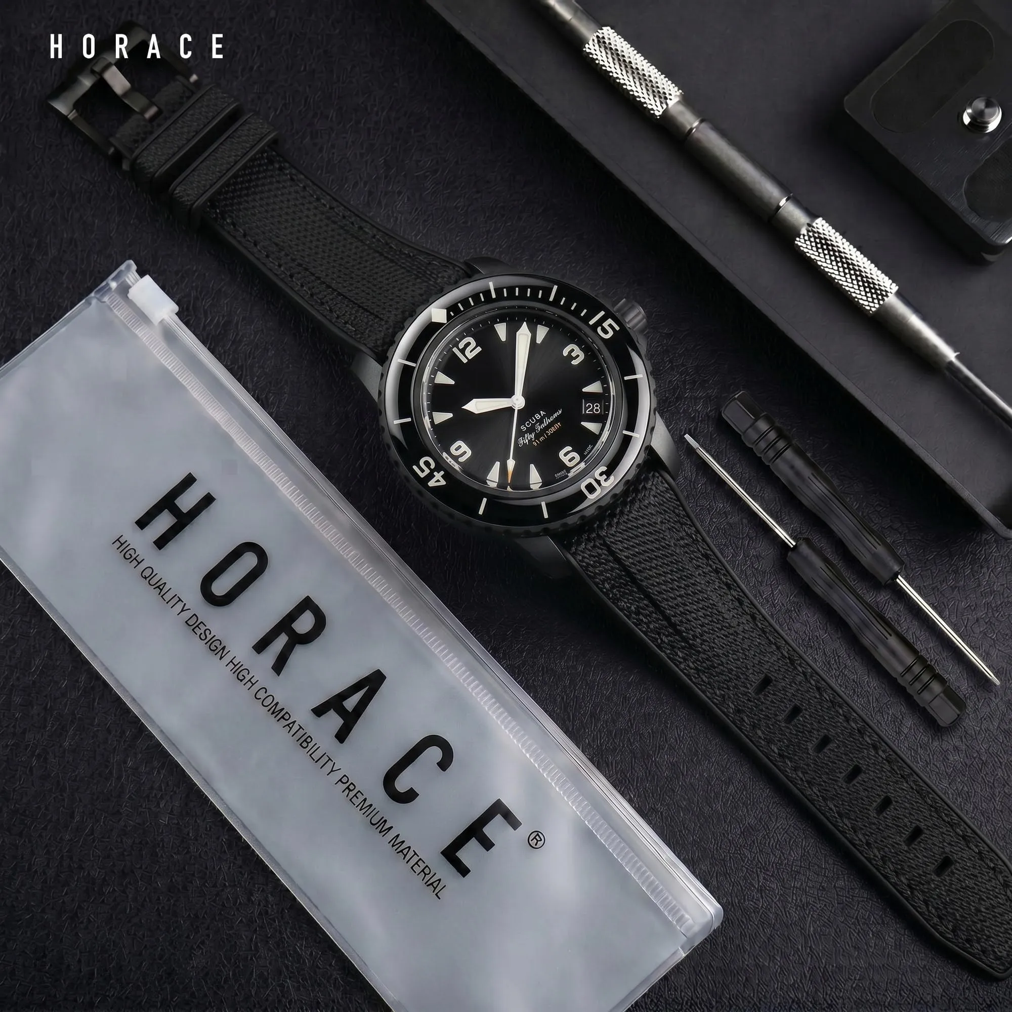 HORACE Cinturino in Silicone Liquido 22 mm per Blancpain x Swatch Scuba Fifty Fathoms, Nero - Cucitura Nera - immagine 3
