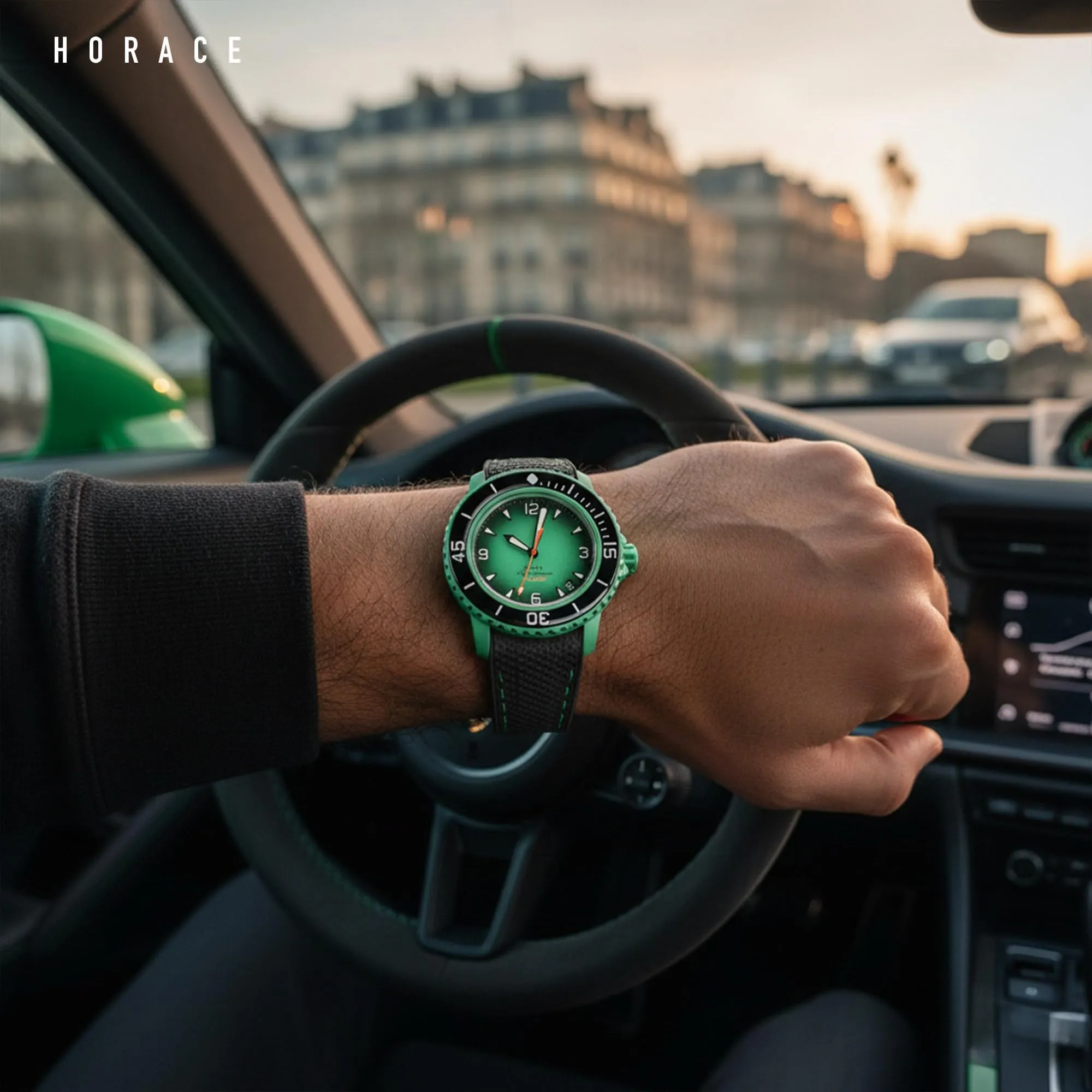 HORACE Cinturino in Silicone Liquido 22 mm per Blancpain x Swatch Scuba Fifty Fathoms - Nero con Cucitura Verde - immagine 4