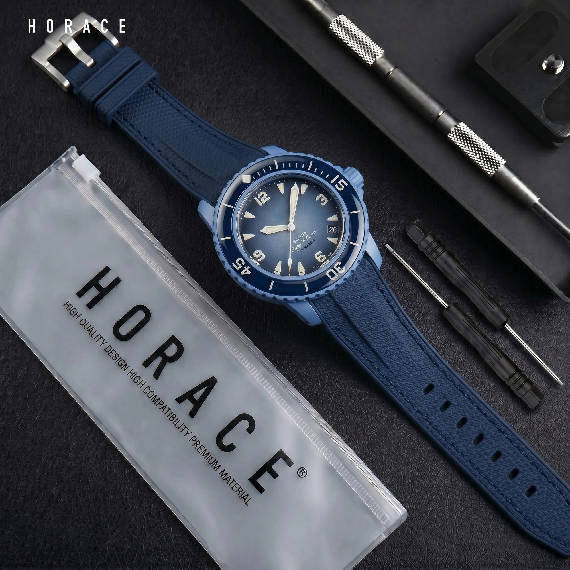 HORACE Cinturino in Silicone Liquido 22 mm per Blancpain x Swatch Scuba Fifty Fathoms (Blu - Cucitura blu) - immagine 3