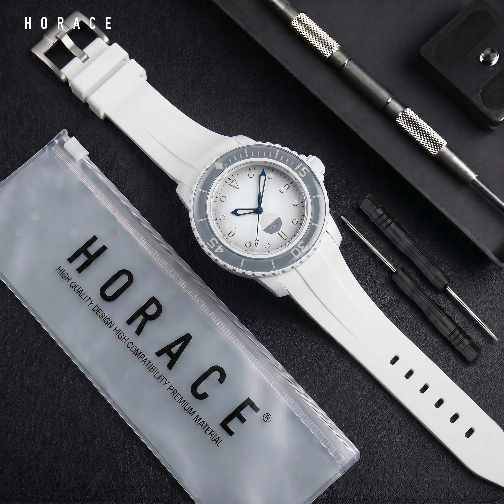 HORACE Cinturino in Silicone Liquido 22 mm per Blancpain x Swatch Scuba Fifty Fathoms (Bianco - Argento) - immagine 3