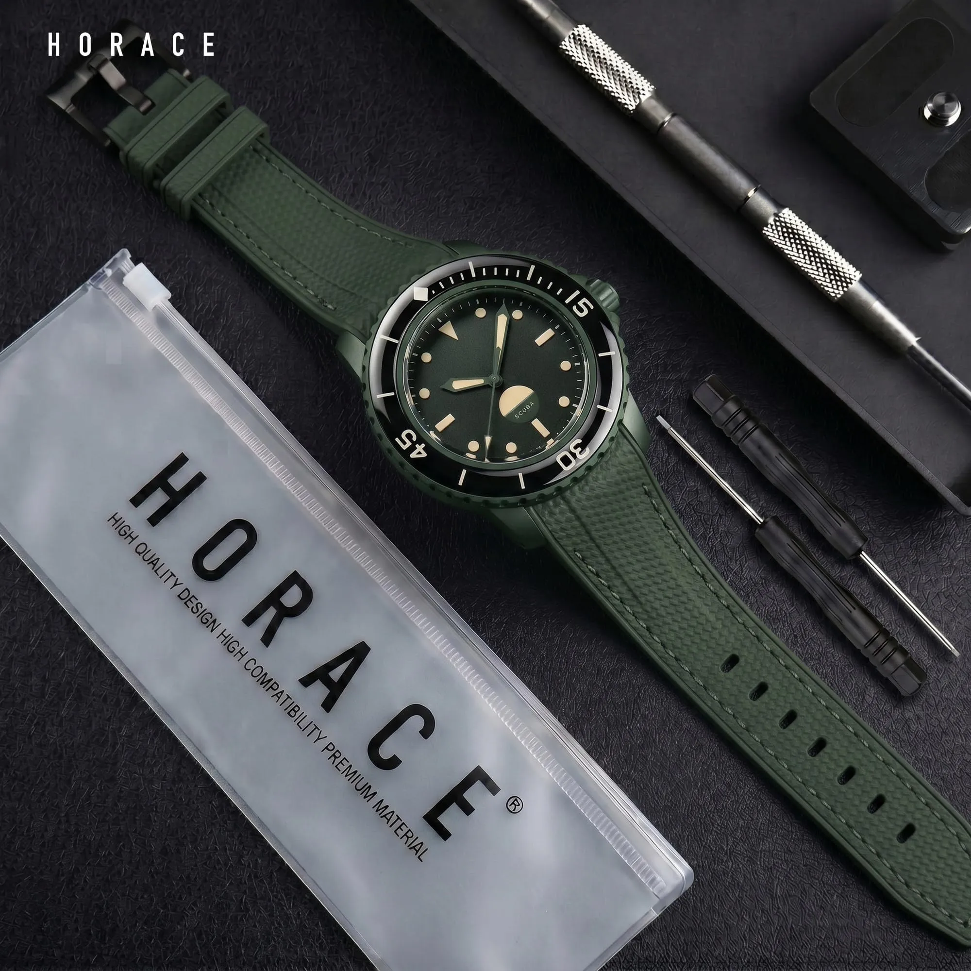 HORACE Cinturino in Silicone Liquido 22 mm per Blancpain x Swatch Scuba Fifty Fathoms - Abyss Green / Nero - immagine 3