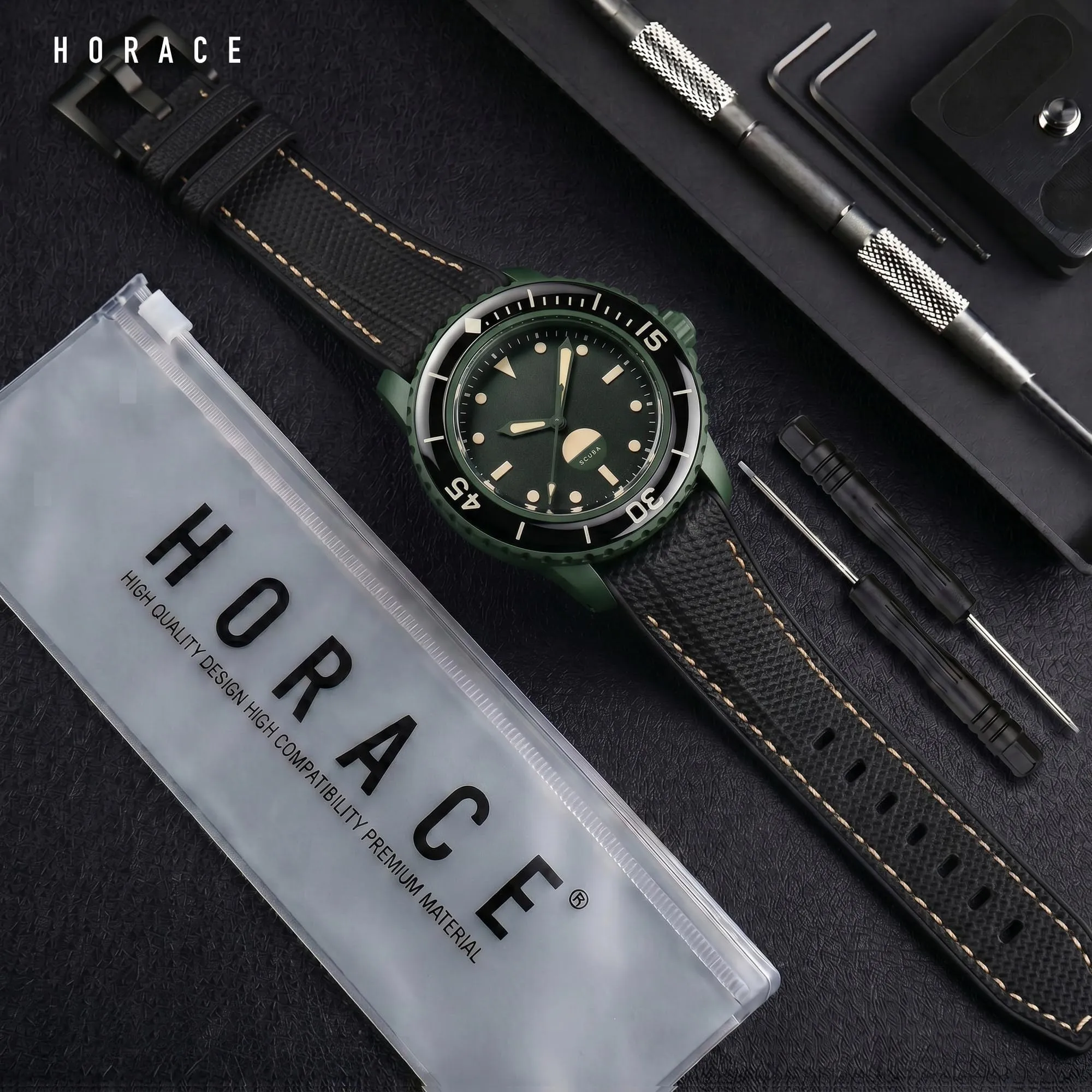 HORACE Cinturino in Silicone Liquido 22 mm per Blancpain x Swatch Scuba Fifty Fathoms (Nero - Cucitura Beige Abyss) - immagine 3